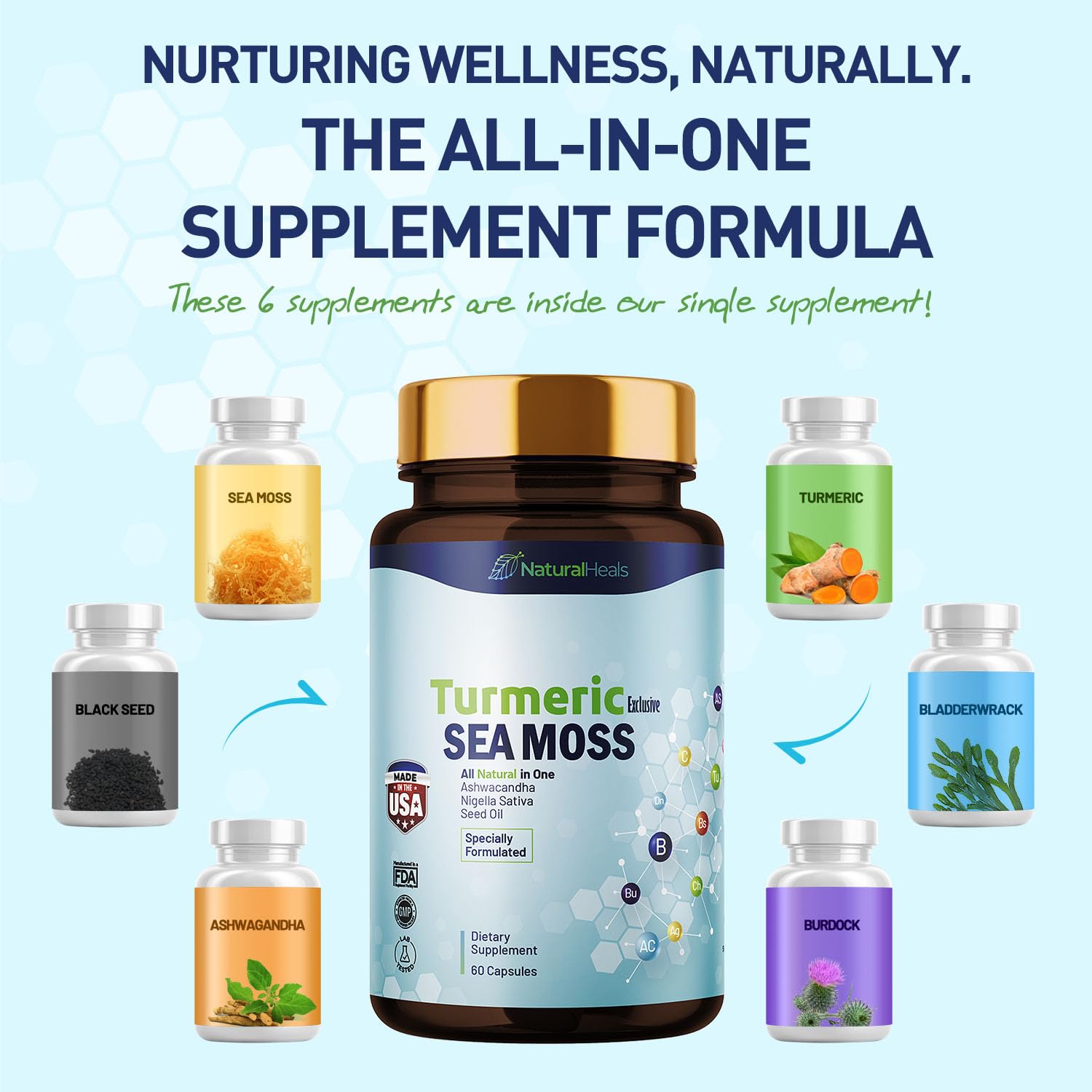 Natural Heals Sea Moss 3000mg: Black Seed Oil 2000mg Ashwagandha 1000mg Turmeric Natural Heals uk supplements