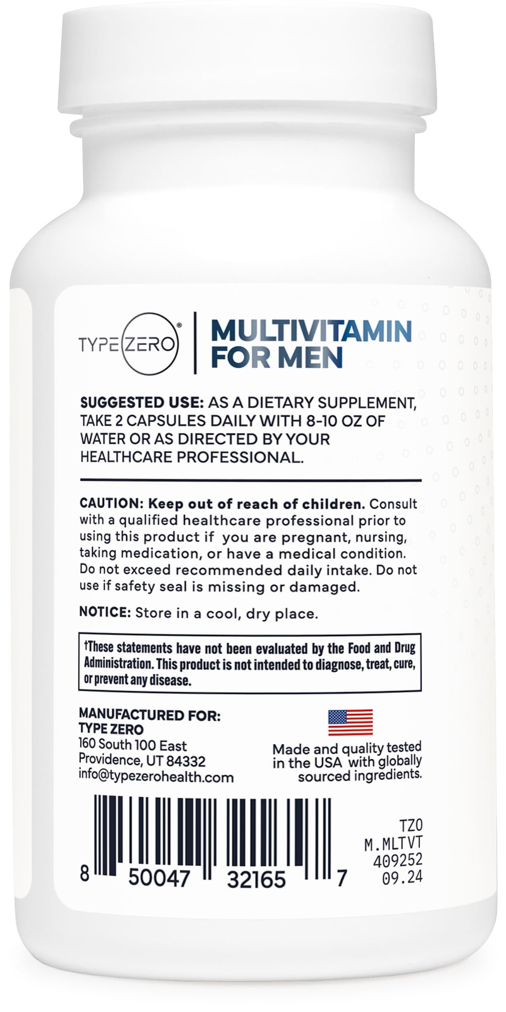 Type Zero Multivitamin Capsules for Men (120 Capsules) (1200 mg) - Gluten-Free, 60 Servings Type Zero uk supplements