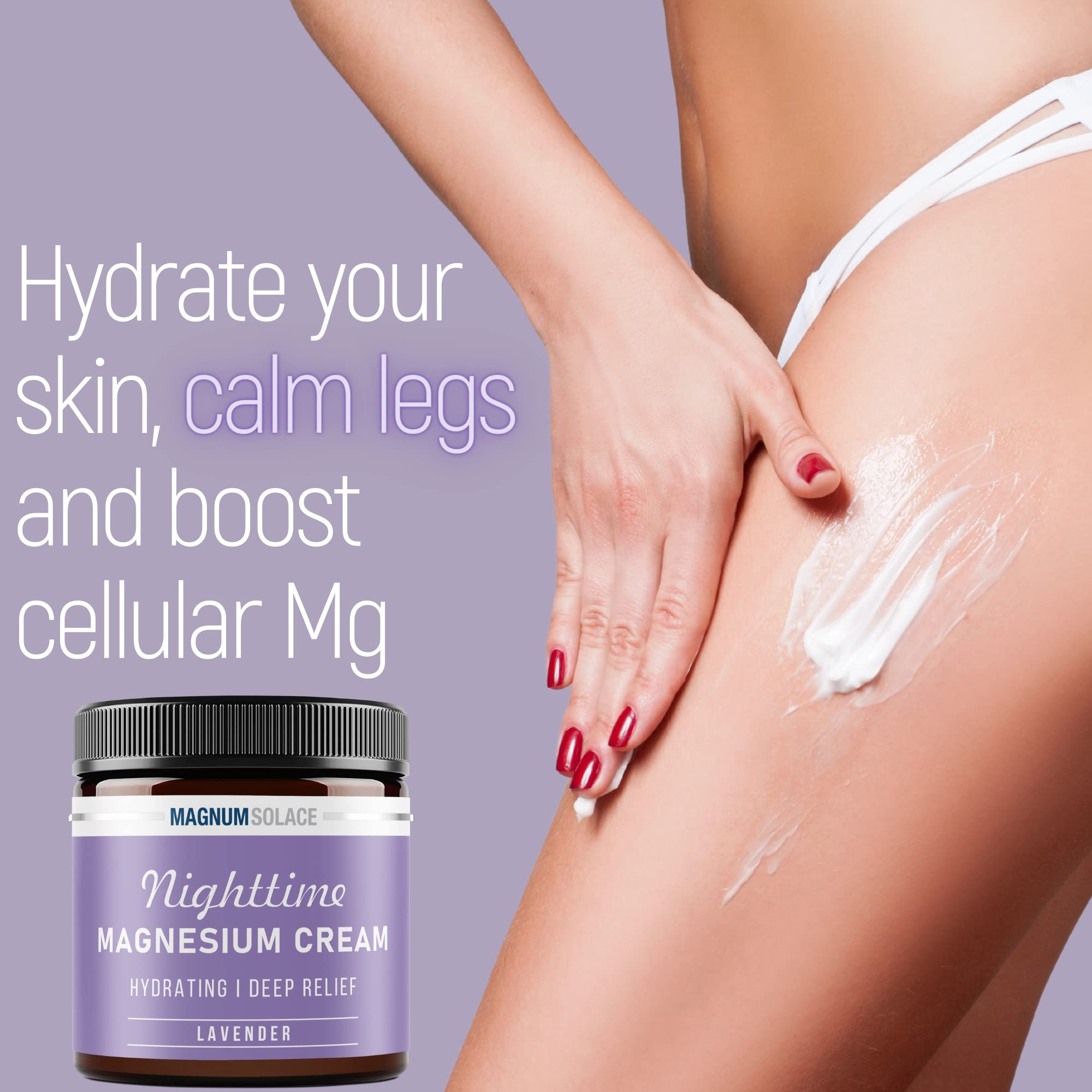 Magnum Solace Magnesium Lotion – Nighttime Magnesium Cream – Apply to Legs, Arms or Chest - Topical Magnesium Chloride – USA Made and Safe for Kids (Lavender) Magnum Solace uk supplements