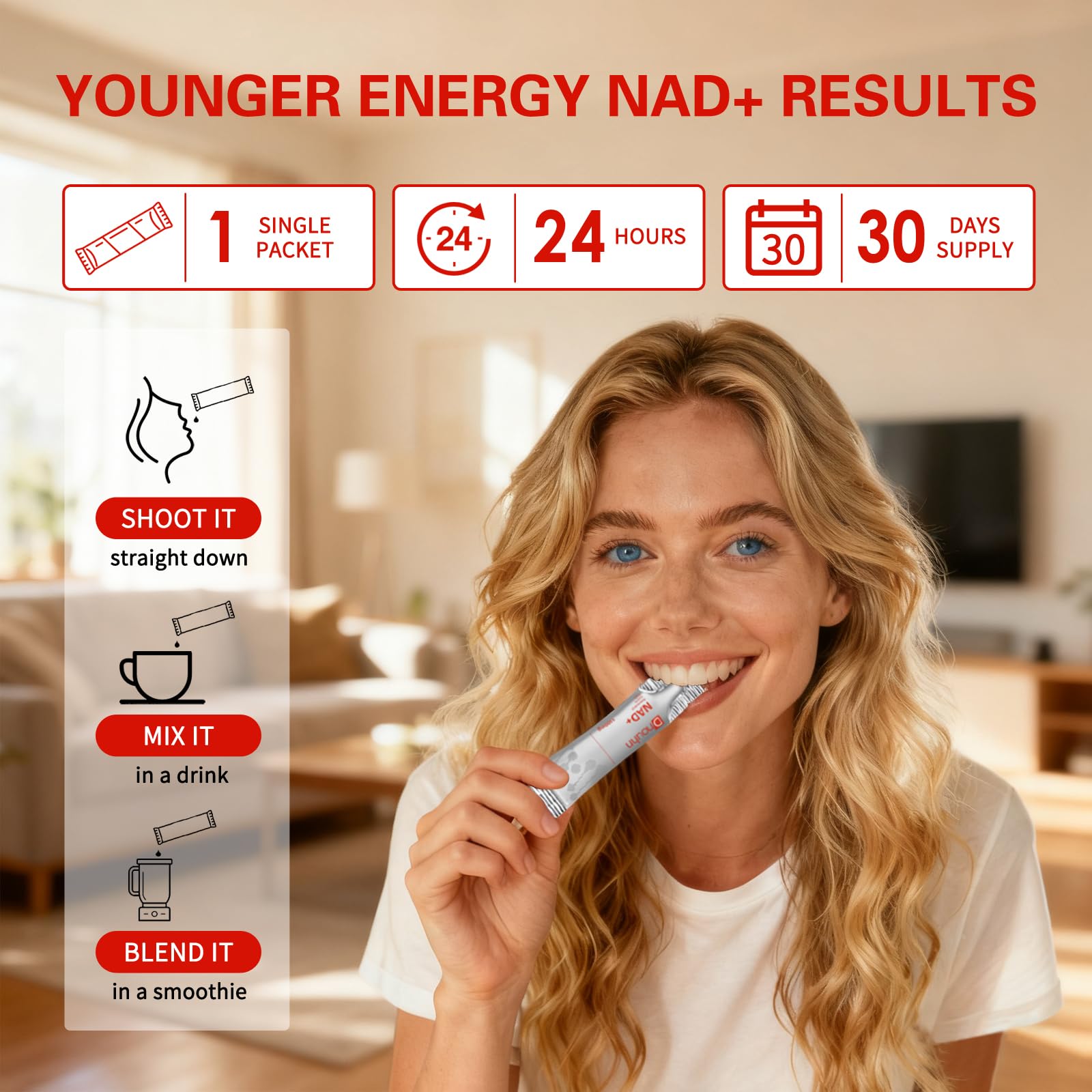 DNOUHN NAD Liquid Supplement 1500mg, Nicotinamide Riboside & Resveratrol with PQQ, NAD Supplement for Women & Men, Boosts Cellular Energy, Anti-Aging, Immune, Focus, 30 Packets DNOUHN uk supplements