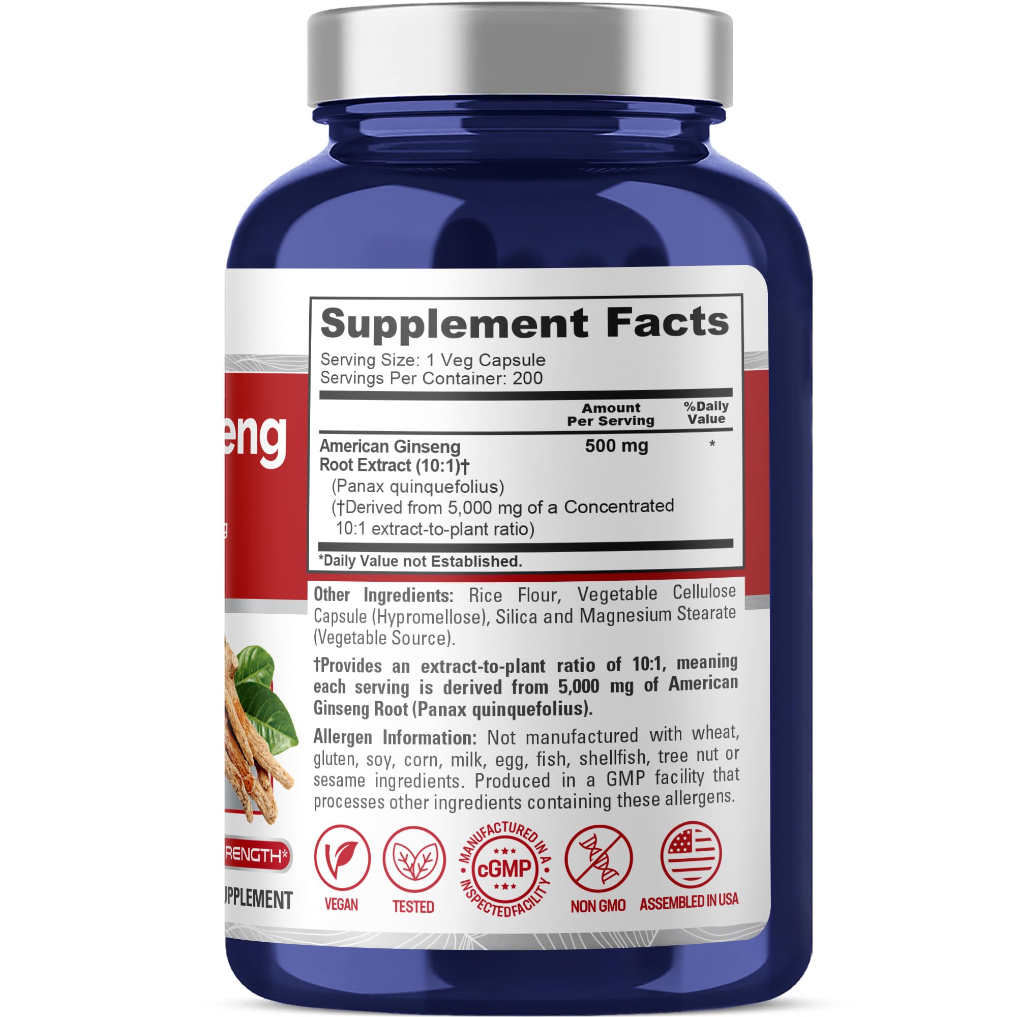 NusaPure American Ginseng 10:1 Extract, 500 mg Equivalent to 5000mg - 200 Veggie Capsules (Vegetarian, Non-GMO, Vegan) NusaPure uk supplements