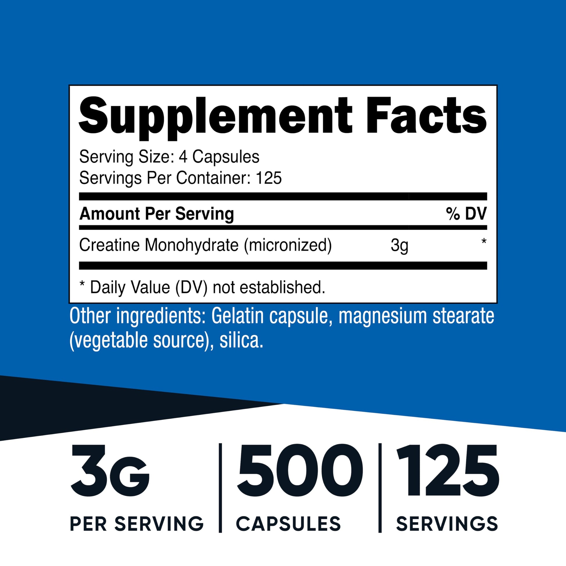 Nutricost Micronized Creatine Monohydrate 3,000mg 500 Capsules, 125 Servings, 750mg of Creatine Monohydrate Per Capsule Nutricost uk supplements