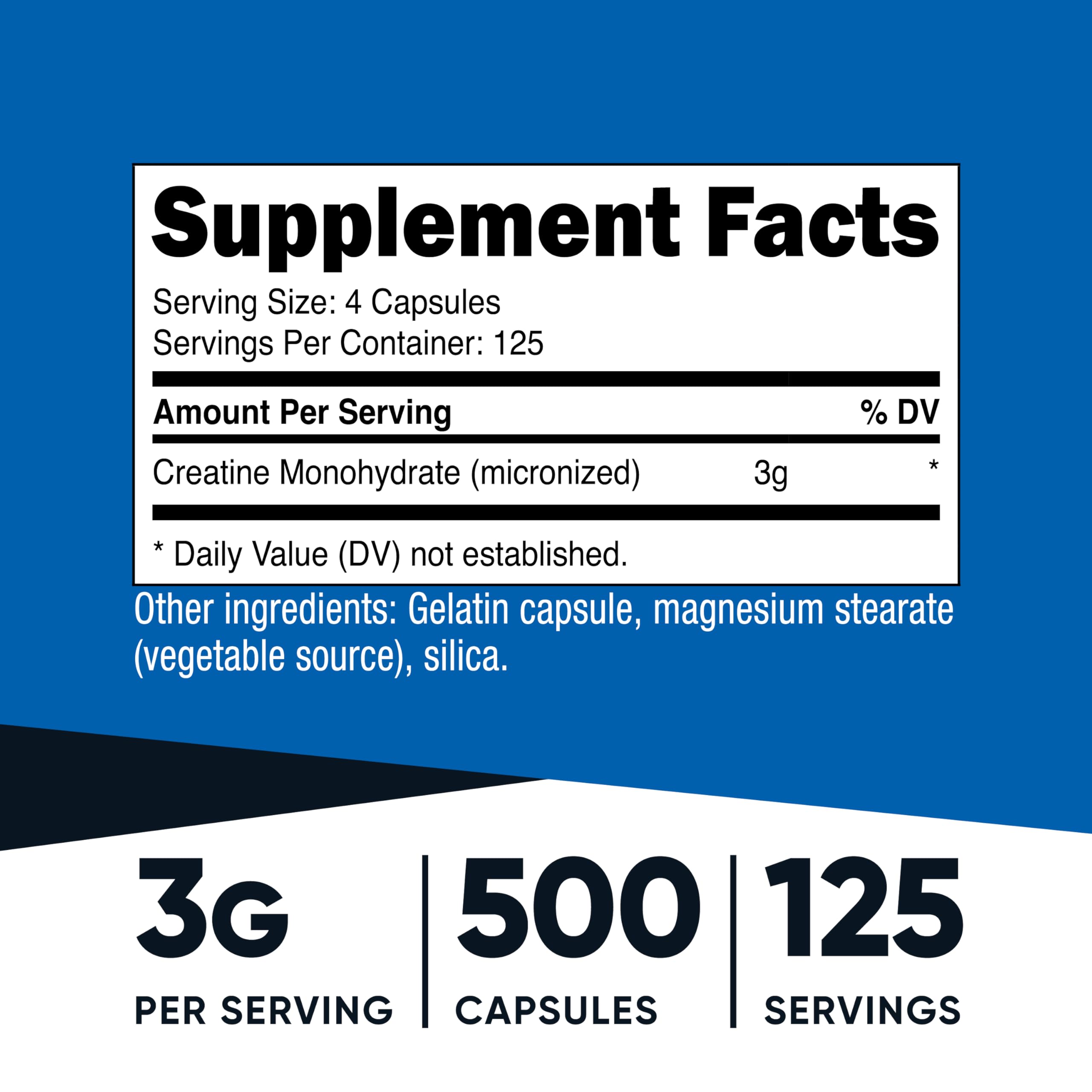Nutricost Micronized Creatine Monohydrate 3,000mg 500 Capsules, 125 Servings, 750mg of Creatine Monohydrate Per Capsule Nutricost uk supplements