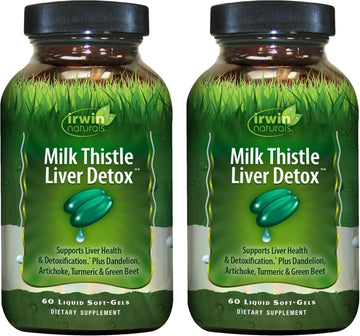 Irwin Naturals Milk Thistle Liver Detox - 60 Liquid Soft-Gels, Pack of 2 - Supports Liver Health with Dandelion, Artichoke, Turmeric & Green Beet Root - 60 Total Servings Irwin Naturals uk supplements