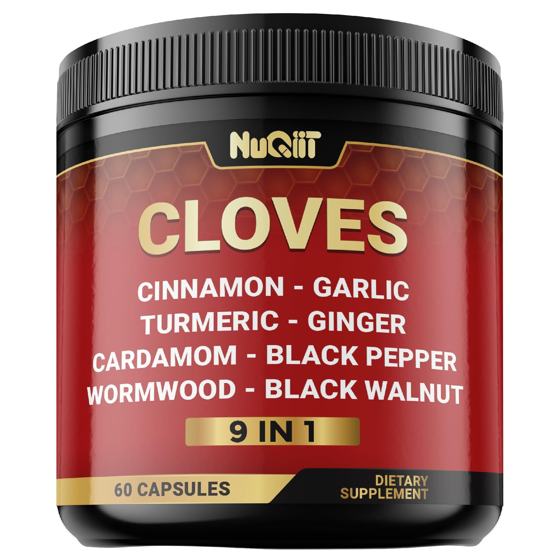 9in1 Clove Supplement Rich in Vitamins & Minerals for Digestive, Immune System, Bone & Heart Health with Cinnamon, Turmeric, Ginger, Cardamom, Garlic, Wormwood, Black Walnut - 60 Capsules - 30 Days NUQIIT uk supplements