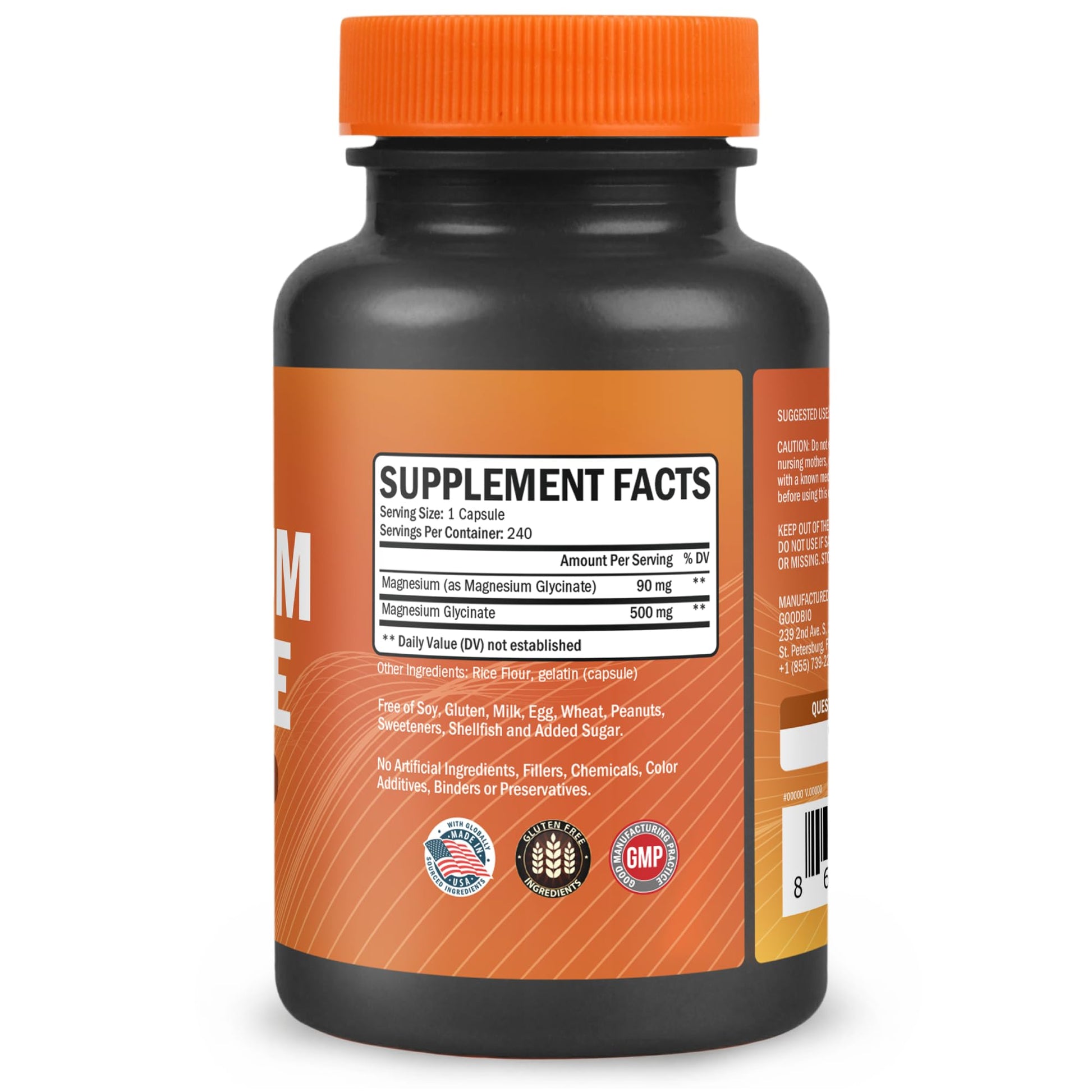 Magnesium Glycinate - High Absorption Magnesium Supplement 500mg Per Serving for Stress Relief, Sleep, Heart and Bone Health, Nerve Support - Non-GMO, Gluten-Free, Gentle on Stomach, 240 Capsules GOODBIO uk supplements