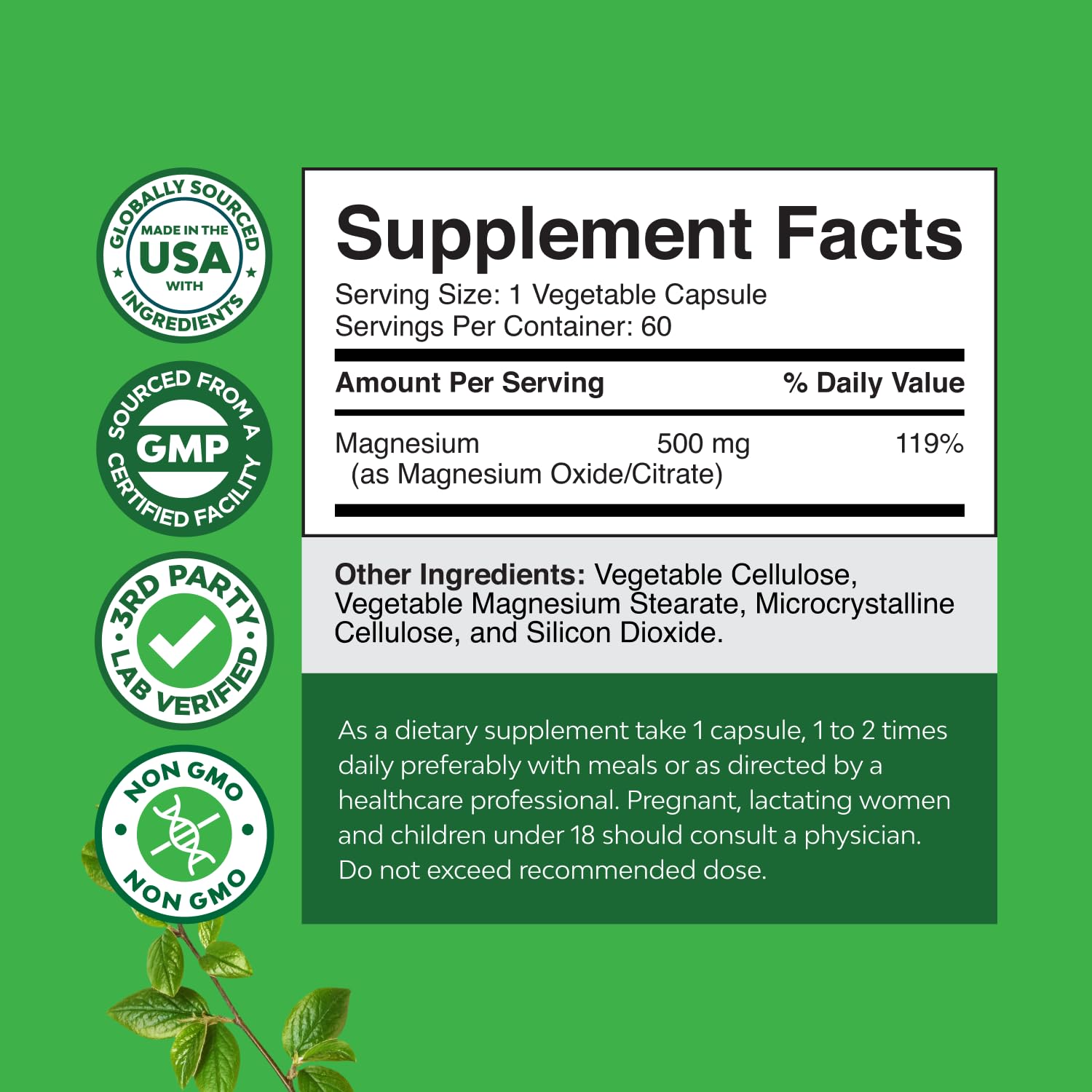 High Absorption Magnesium Complex Supplement - Magnesium Oxide 500mg with Citrate 500mg for Sleep and Mood Support - Pure Citrate per Serving for Muscle Stomach and Digestion - 60 Count Natures Craft uk supplements