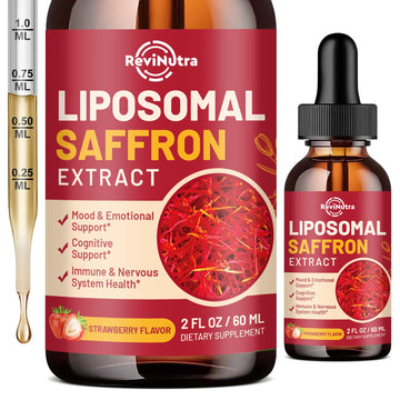Saffron Supplements - 88.5mg Saffron Extract Liposomal Liquid Drops with Magnesium, Zinc, Ashwagandha, L-Theanine, Vitamin B6, D3 for Antioxidant Mood Energy Vision & Focus, Strawberry Flavor 2 Fl Oz ReviNutra uk supplements