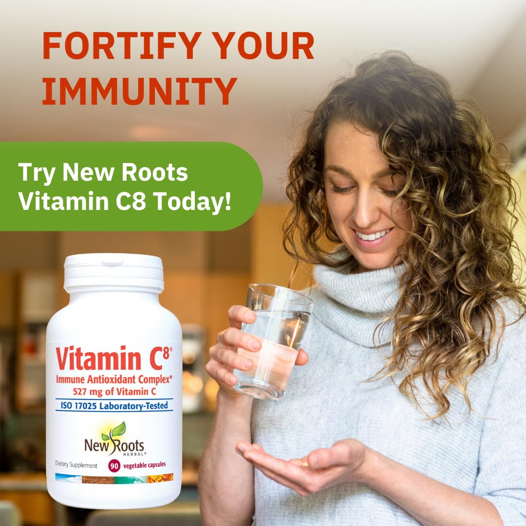 Vitamin C8 + Zinc Supplement for Higest Absorption (90 Capsules) | 527mg per Portion | 8 Buffered Sources of Vitamin C with Bioflavonoids, Green Tea & Quercetin for Stronger Defense | 3 months Supply NEW ROOTS HERBAL uk supplements