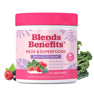 360 Nutrition Blends with Benefits Reds & Superfoods for Natural Antioxidants and Polyphenols, with Fruits & Veggies, Probiotics Digestion, Daily Energy - Berries & Cream - 30 Servings 360 Nutrition uk supplements