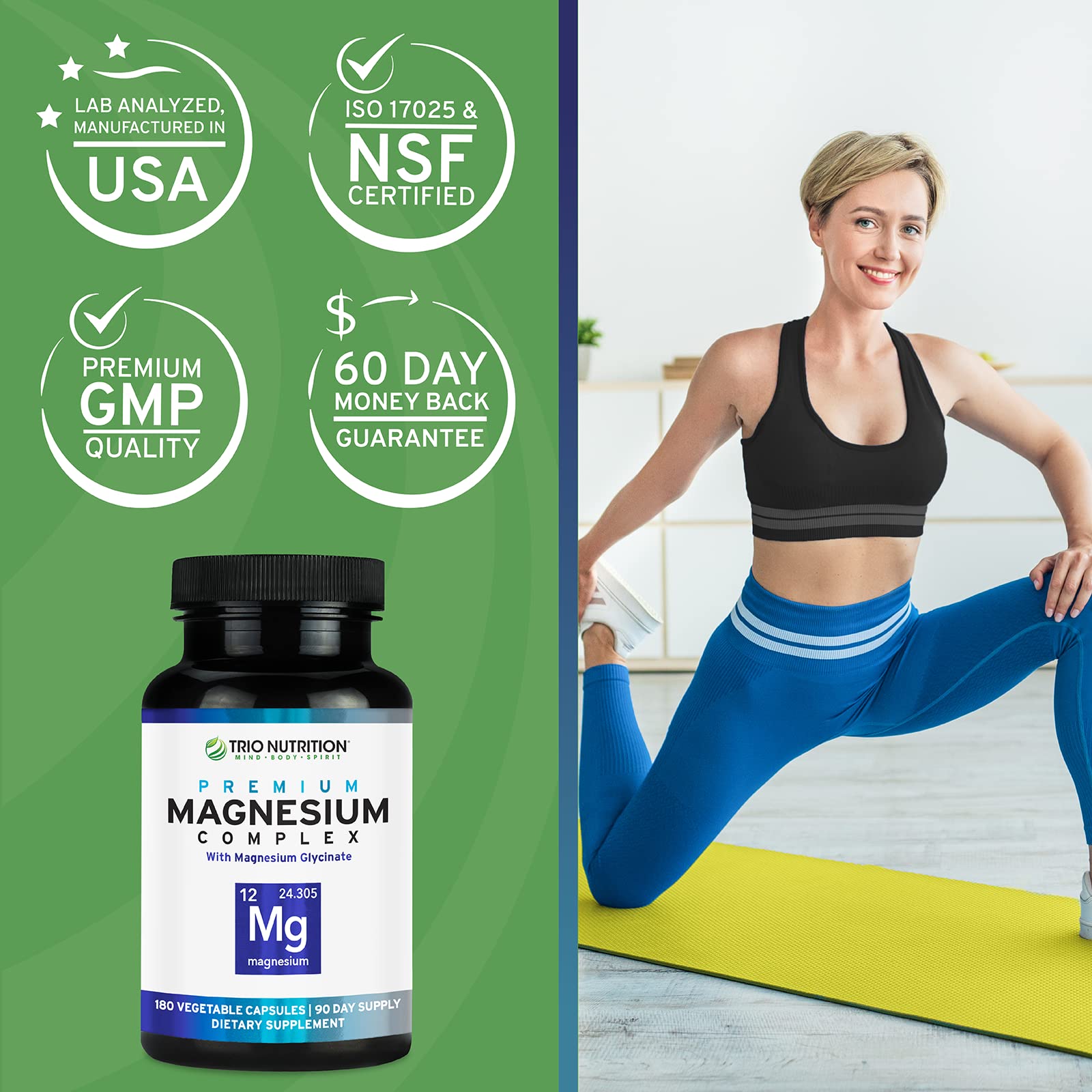 Trio Nutrition Magnesium Complex 90 Day Supply 420 mg | Natural Calm, Relax, Stress Relief, and Muscle Recovery |Magnesium Glycinate Supplement with Vitamin B6 for Rapid Absorption* TRIO NUTRITION uk supplements