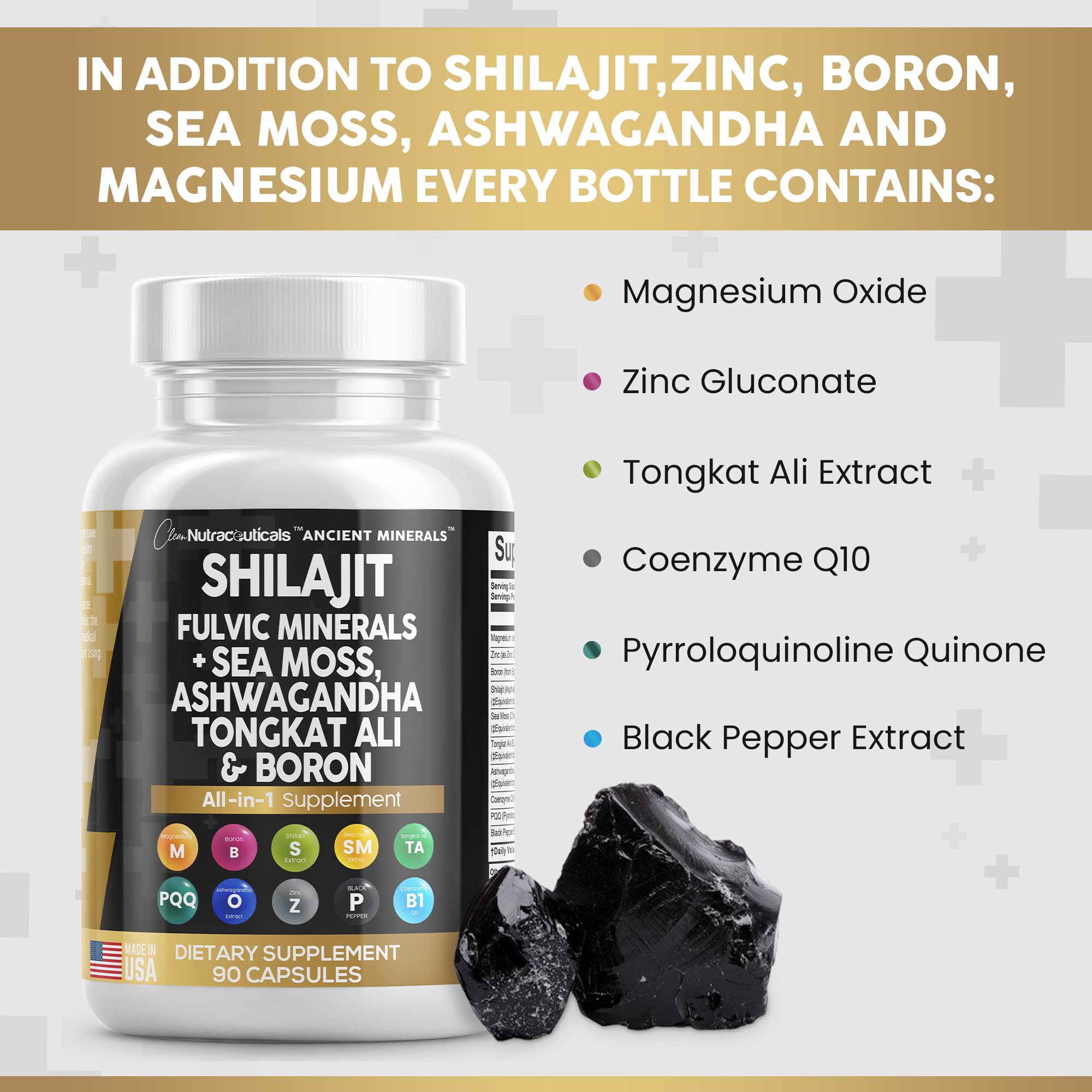 Pure Shilajit Supplement 10,000mg Himalayan w Sea Moss 6000mg Clean Nutraceuticals uk supplements