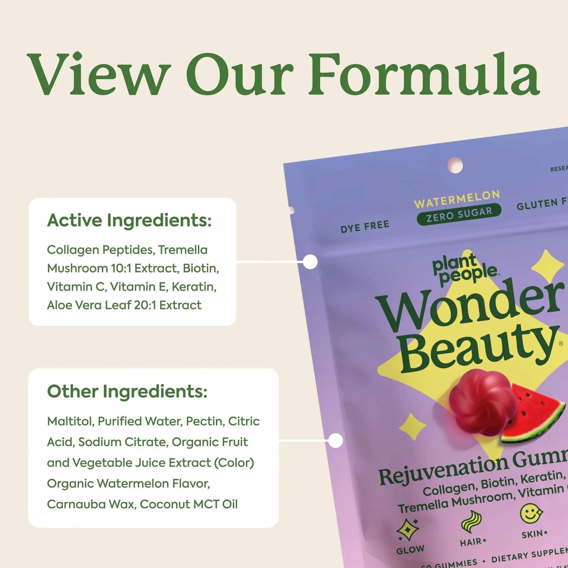 Plant People WonderBeauty Hair, Skin & Nails Rejuvenation Gummies with Tremella Mushroom, Marine Collagen Peptides Plant People uk supplements