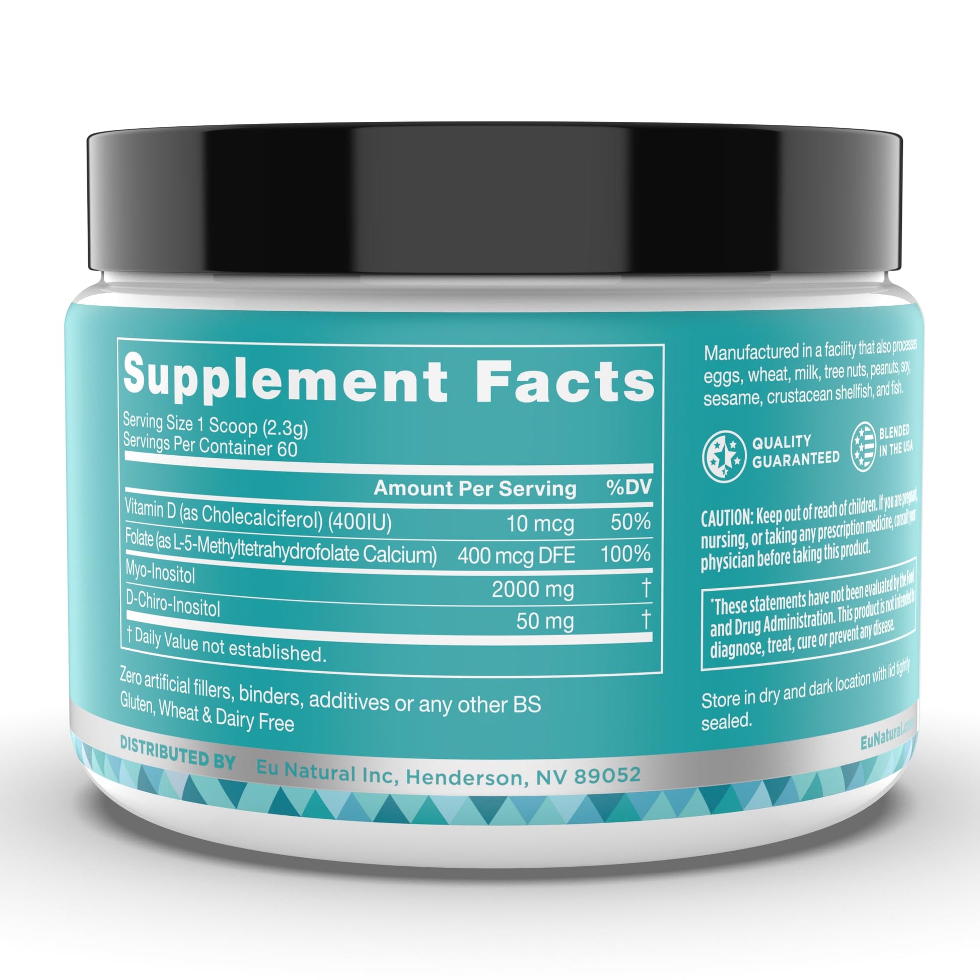 Eu Natural Regulate MAX Myo-Inositol & D-Chiro Inositol Supplement Powder for Women with Vitamin D & Folate Nutritional Support, Hormone Balance & Fertility Support, Unflavored 60 Servings Eu Natural uk supplements