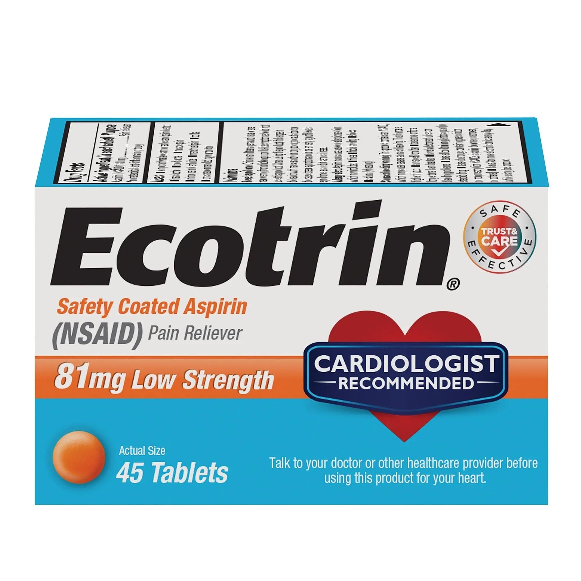 Ecotrin Low Strength Safety Coated Aspirin, NSAID 81mg, 45 count Ecotrin uk supplements