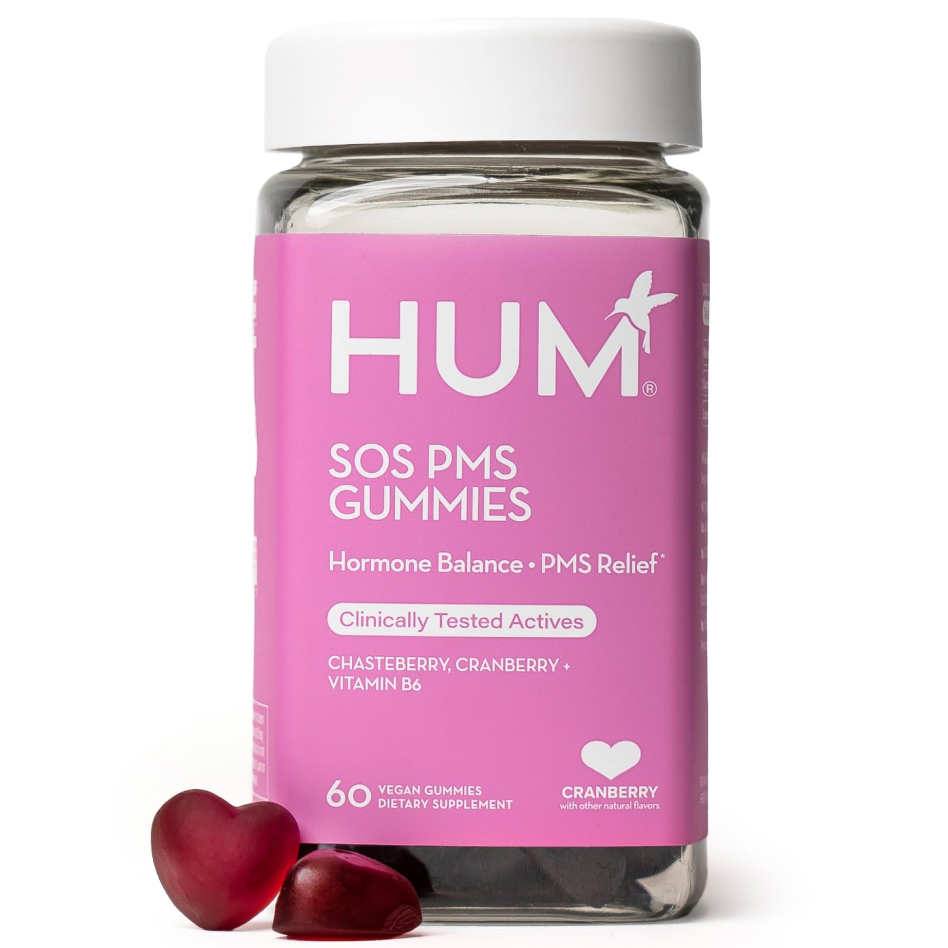 HUM Nutrition SOS PMS Gummies, PMS Support Supplement for Women, Support Cycle Symptoms, Bloating, Hormonal Balance, Includes Vitamin B6, Cranberry & Chasteberry Vitex, Gluten Free, 60 Vegan Gummies HUM uk supplements