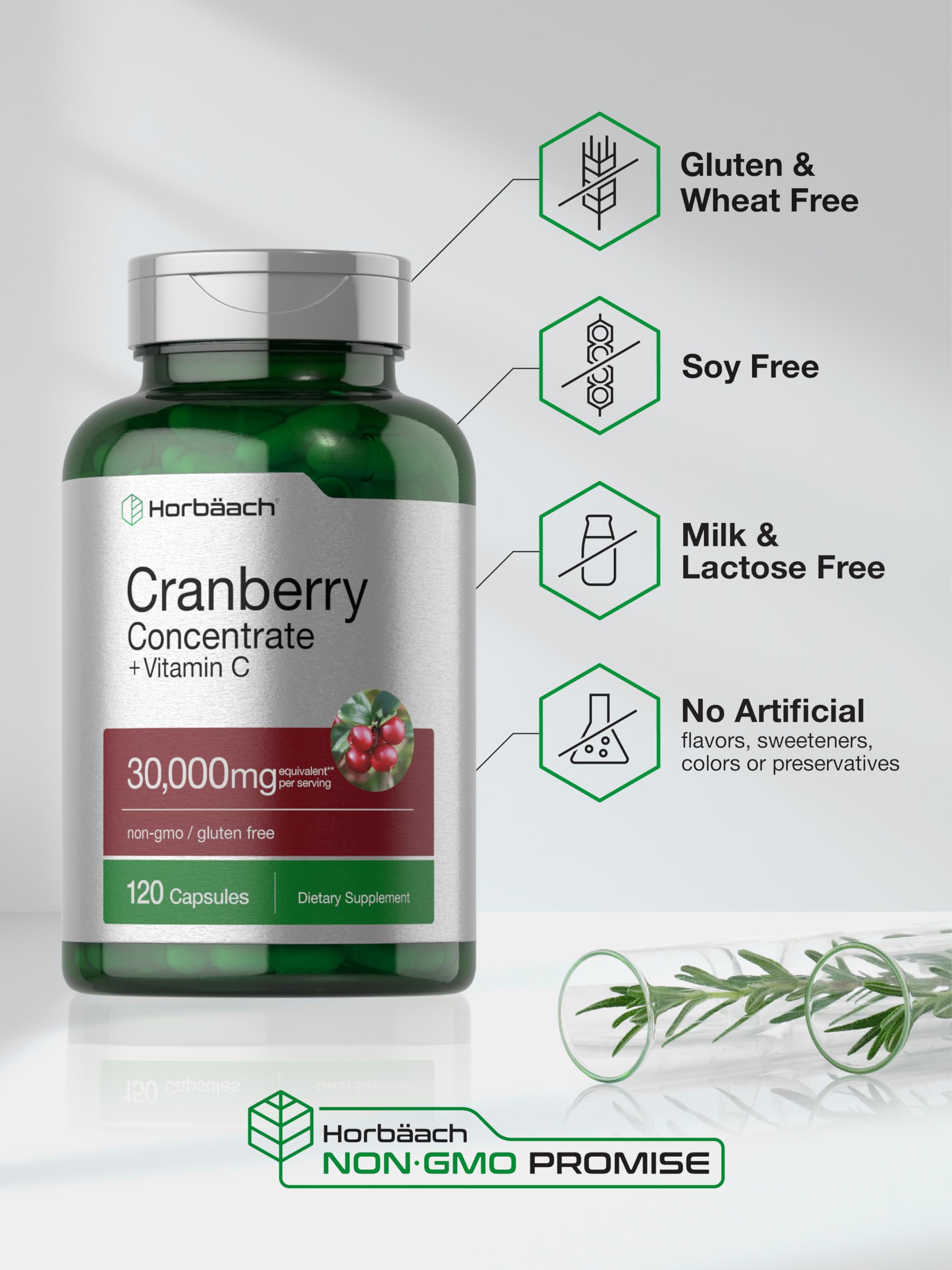 Cranberry Concentrate Extract Pills + Vitamin C | 30,000mg | 120 Capsules | Triple Strength Horbäach uk supplements