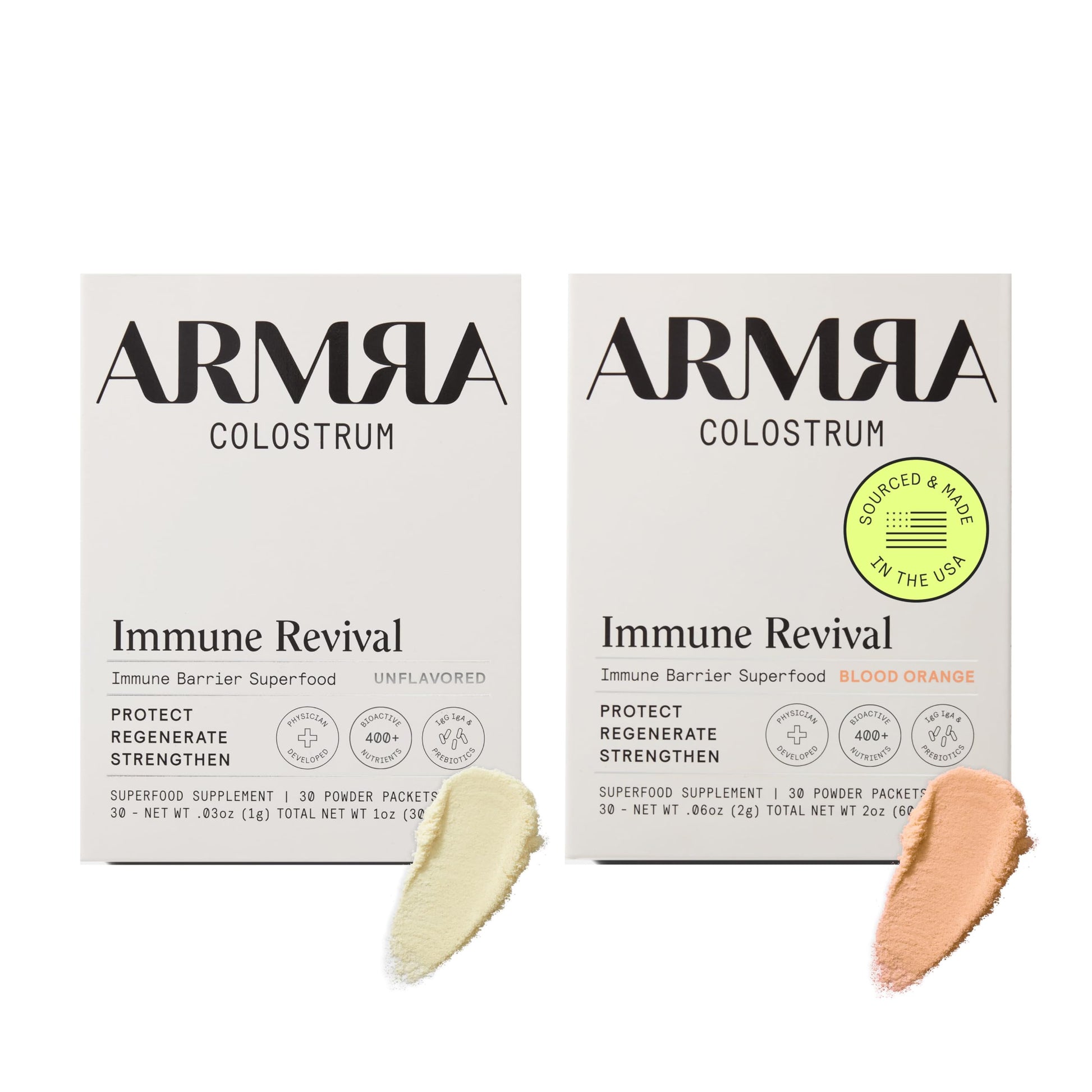 ARMRA Colostrum™ Premium Powder, Grass Fed, Gut Health Bloating Immunity Skin & Hair, Contains 400+ Bioactive Nutrients, Keto, Gluten & Fat Free (Unflavored, Blood Orange Bundle | 60 Servings) ARMRA uk supplements