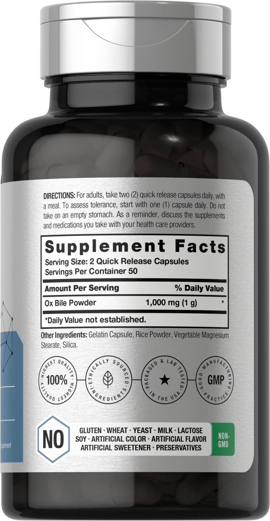 Ox Bile 1000 mg 100 Capsules | Digestive Enzymes Supplement | Non-GMO & Gluten Free Horbäach uk supplements