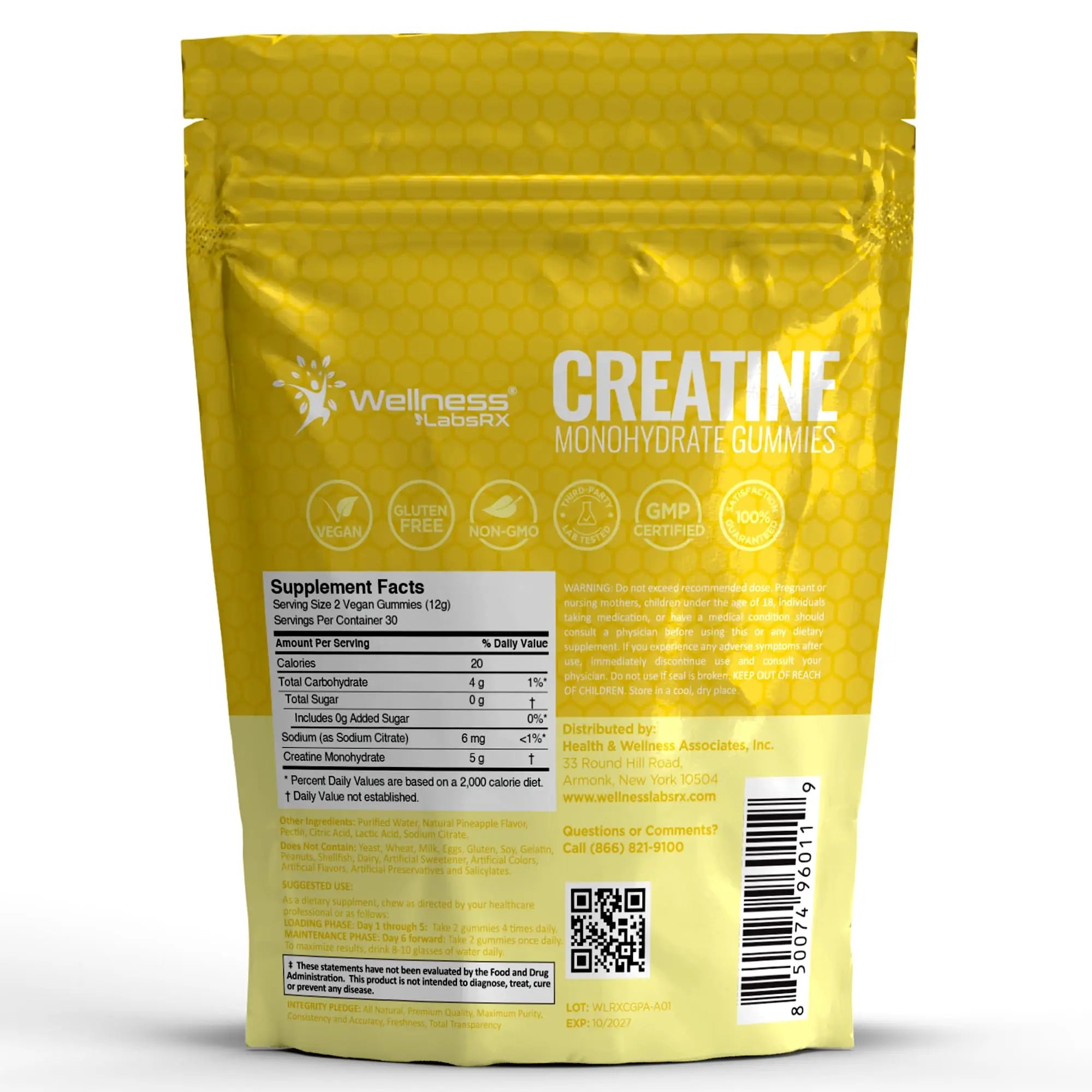 Creatine Gummies 5000mg, 30 Servings Creatine Monohydrate Gummies - Third-Party Tested Creatine for Women, Pineapple Flavor Creatine for Men, Muscle Growth, WELLNESS LABSRX uk supplements