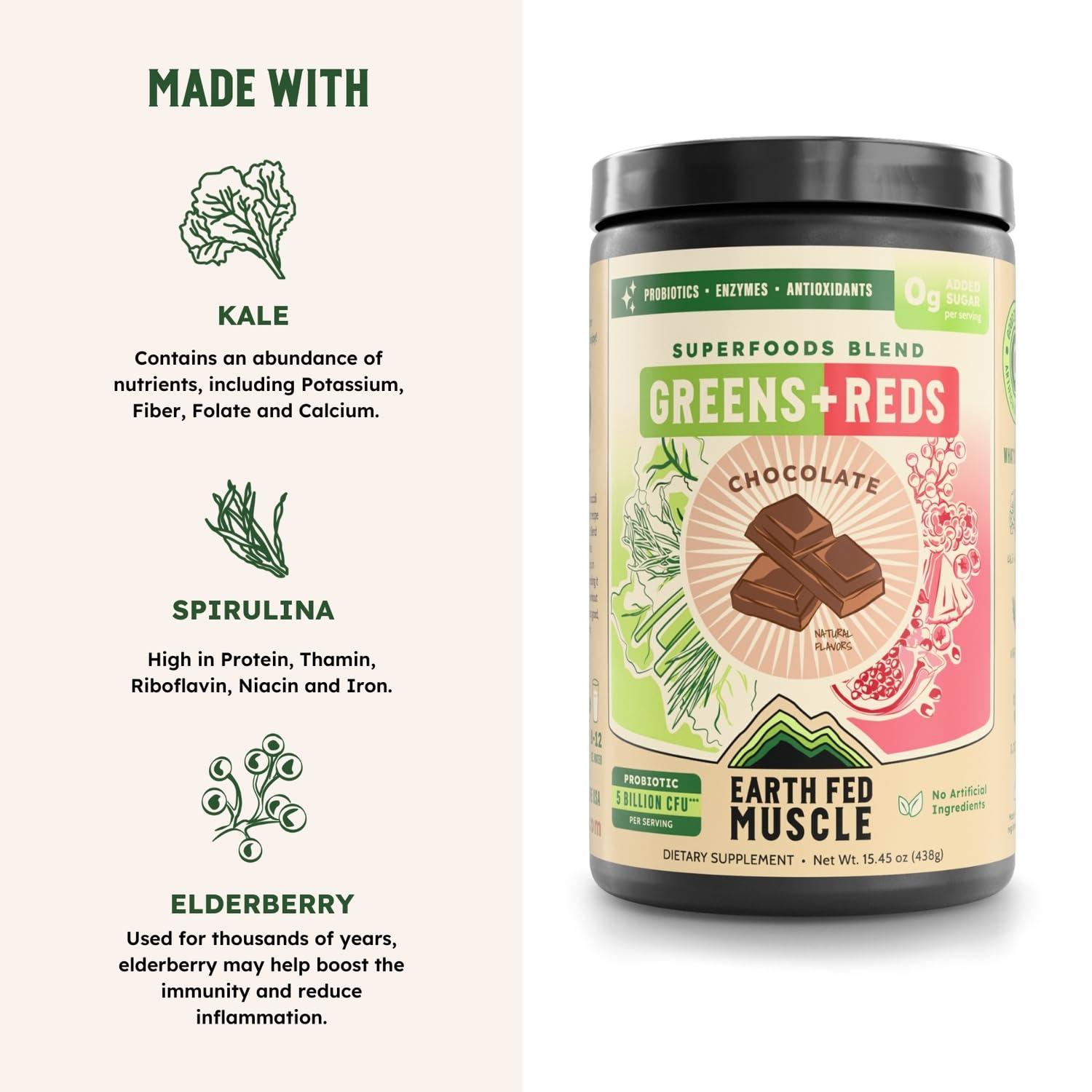 Earth Fed Muscle Chocolate Greens & Reds Superfood Blend Earth Fed Muscle uk supplements