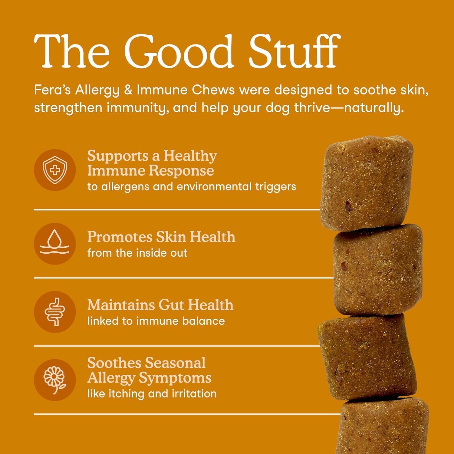 Fera Pets Dog Allergy and Immune Support with Organic Mushrooms, Postbiotics & Colostrum - Promotes Skin & Gut Health - Soothes Seasonal Allergy Symptoms - 30 Soft Chews Fera Pets uk supplements