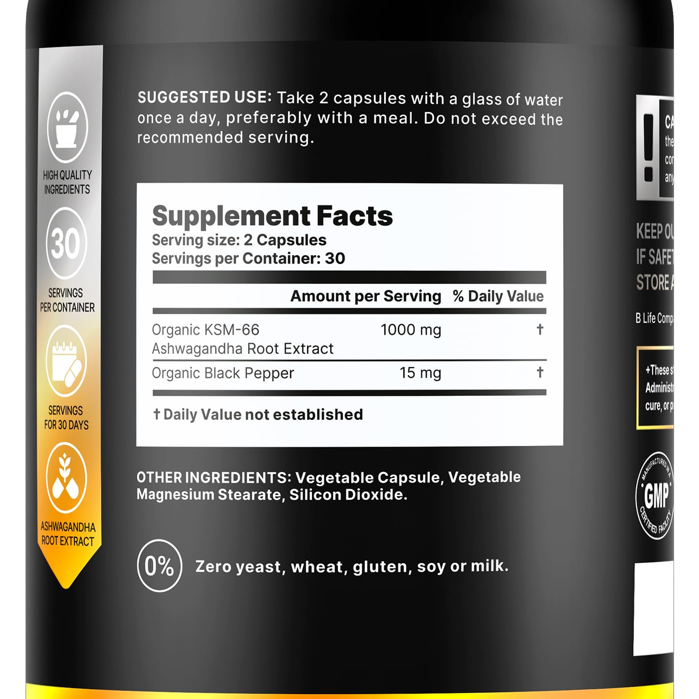 Organic Ashwagandha KSM-66 1000 mg Supplement | Adaptogen for Cortisol Support & Stress Relief | Mood, Calm & Sleep Aid for Men & Women | Ashwagandha ritual vitamins for women | 60 Vegan Caps B Life Company uk supplements