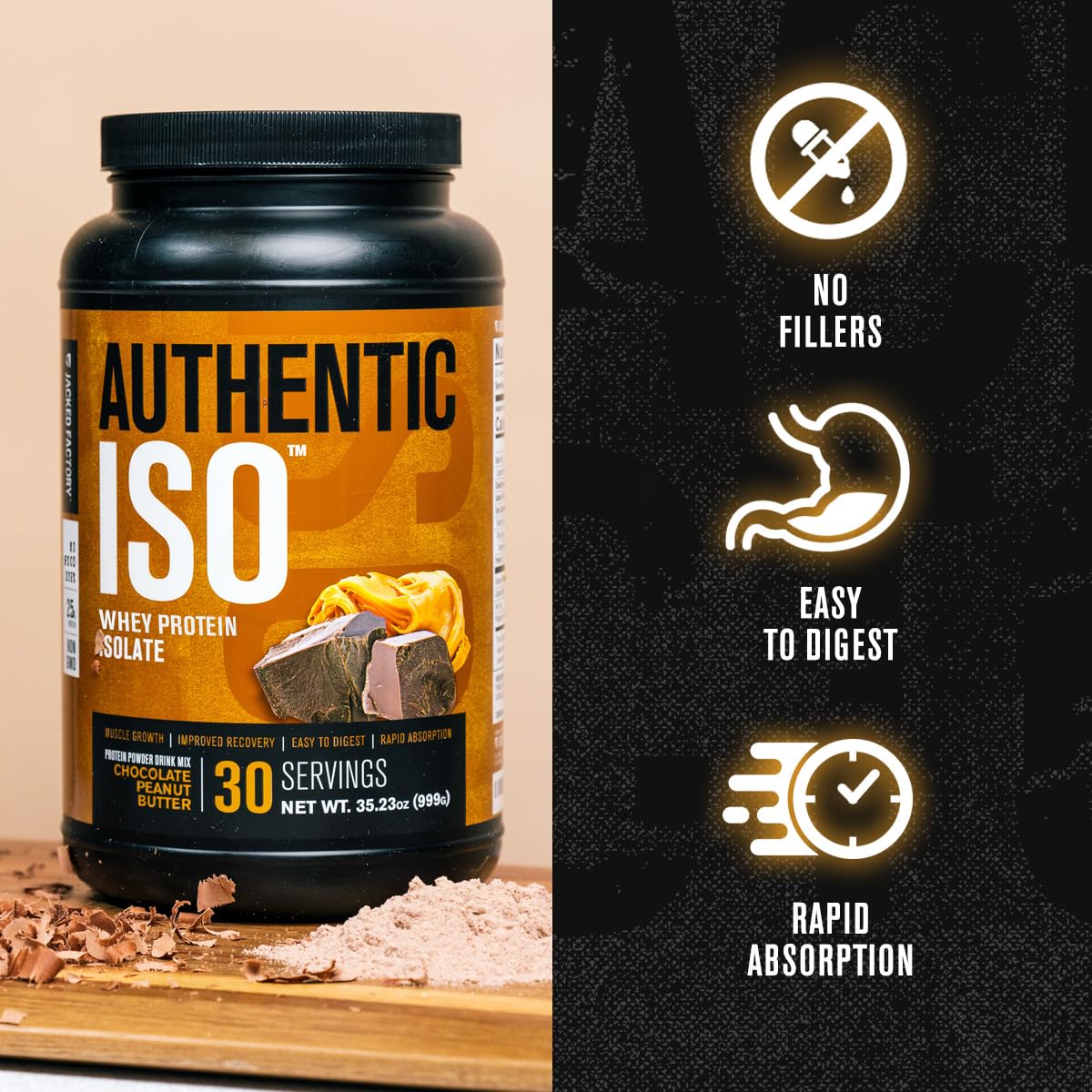 Jacked Factory Authentic ISO Grass Fed Whey Protein Isolate Powder - Low Carb, Non-GMO Muscle Building Protein w/No Fillers, Post Workout Recovery, Chocolate Peanut Butter - 25 Servings Jacked Factory uk supplements