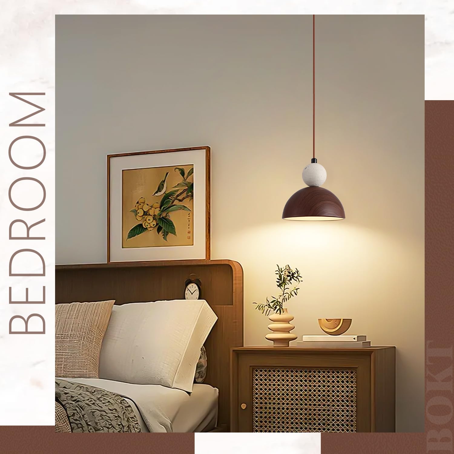 BOKT Wabi Sabi Pendant Light Nordic LED Ceiling Hanging Light Modern Natural Stone Pendant Light Adjustable Dimmable Walnut Mini Chandelier for Dining Room Living Room BOKT uk supplements