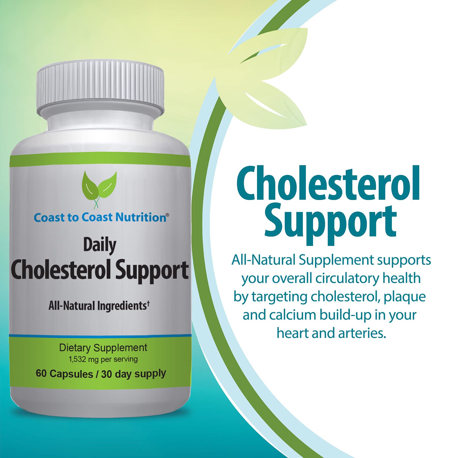 Coast to Coast Nutrition Cholesterol Support Supplement - Support Cardiovascular & Artery Performance, Target Bad LDL Levels & Plaque Calcium Buld-Up - Promote Circulation & Blood Flow - 60 Capsules Coast to Coast Nutrition uk supplements
