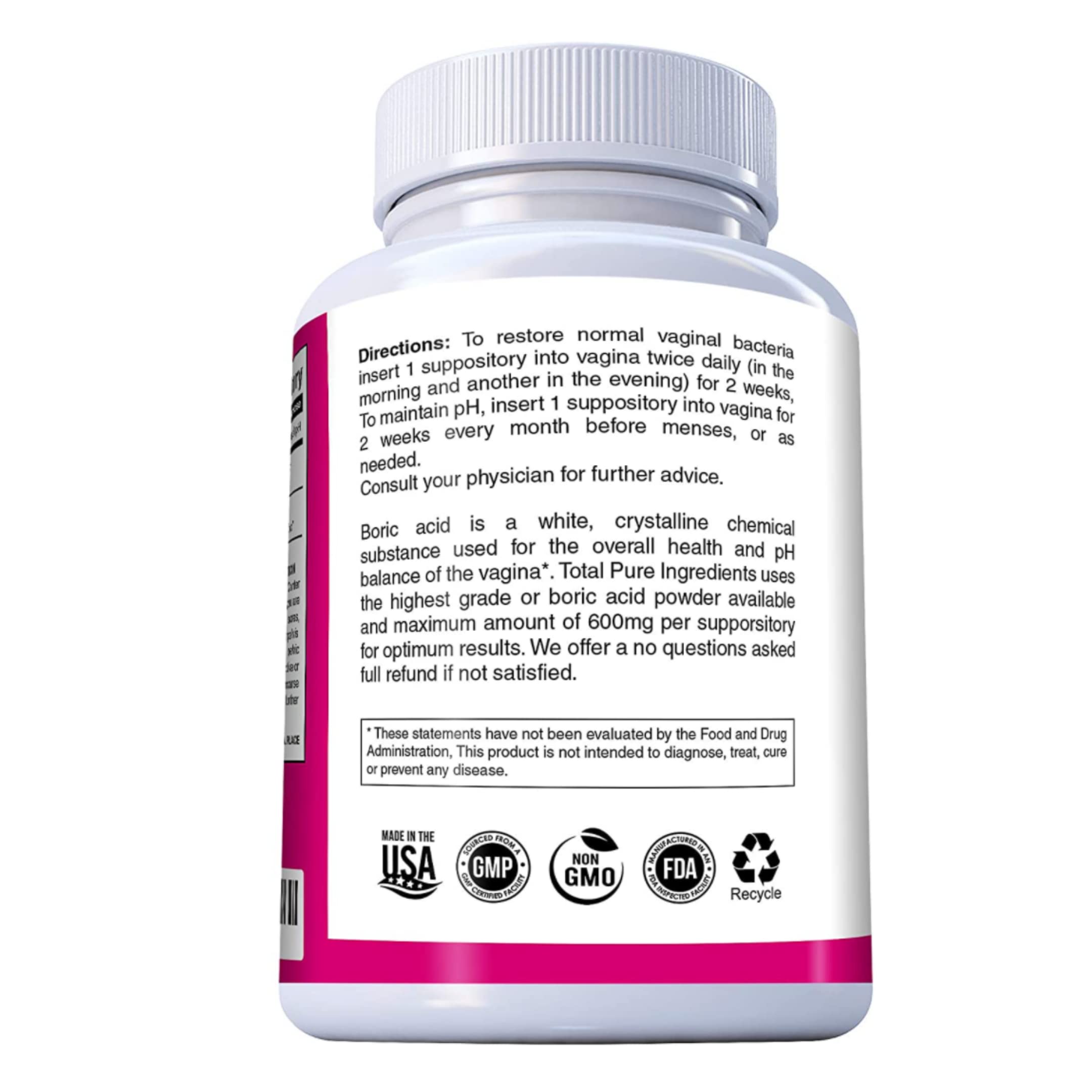 PURE PLANT HOME Boric Acid Suppositories Nature's Harmony 30 Count 600 mg 100% Pure Made in USA N'more uk supplements