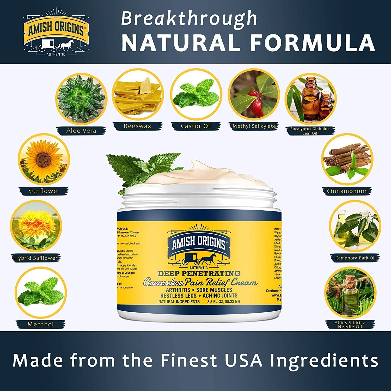 Amish Origins Arthritis Pain Relief Cream - 7 oz - Maximum Strength Deep Penetrating for Joint, Muscle, Knee, Back, Feet, Hand, Ankle, Aches, Neuropathy Amish Origins uk supplements