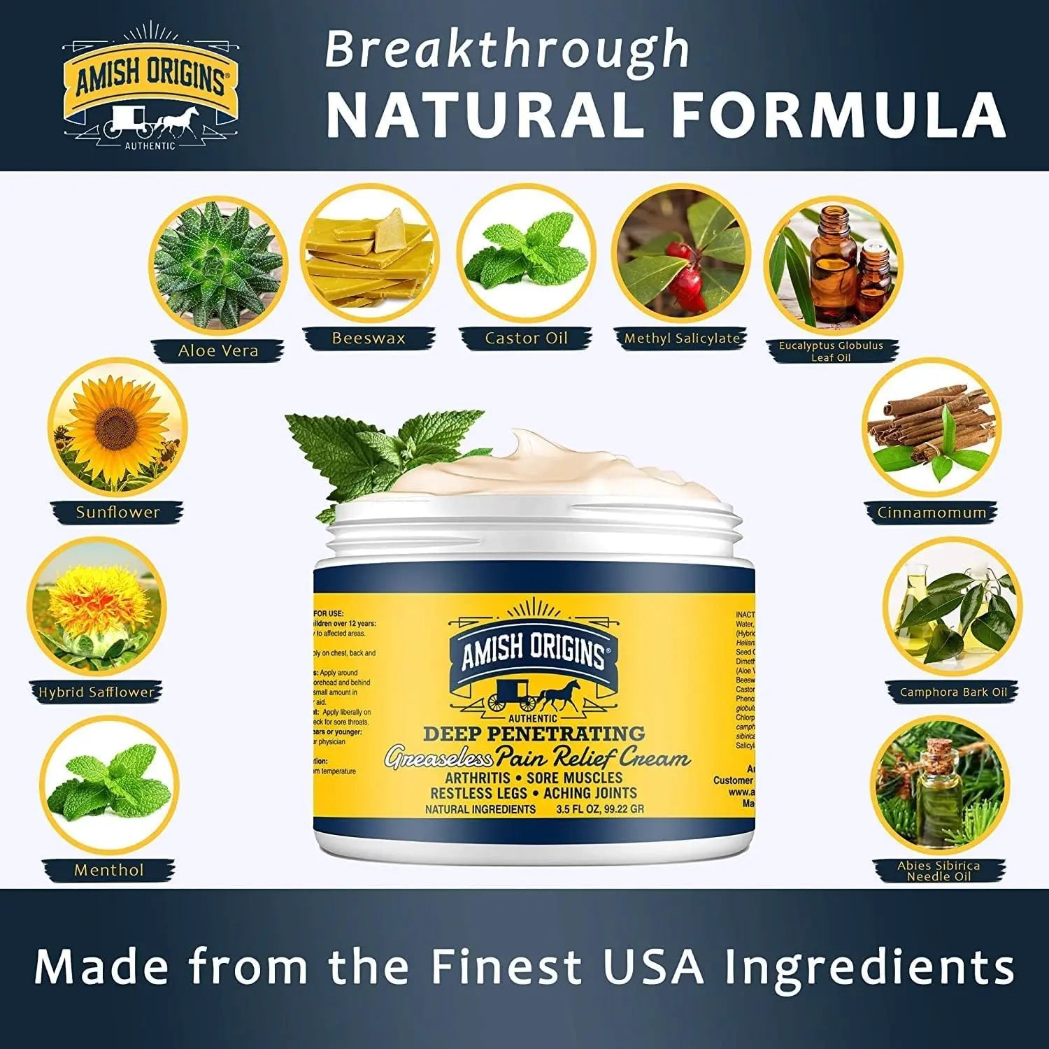 Amish Origins Arthritis Pain Relief Cream - 3.5 oz - Maximum Strength Deep Penetrating for Joint, Muscle, Knee, Back, Feet, Hand, Ankle, Aches, 1 Pack Amish Origins uk supplements