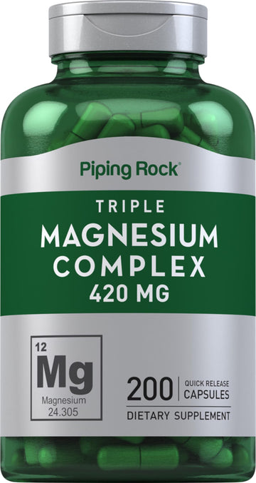 Piping Rock Triple Magnesium Complex | 420 mg | 200 Capsules | Magnesium Oxide, Citrate, and Aspartate Supplement | Non-GMO, Gluten Free Piping Rock uk supplements