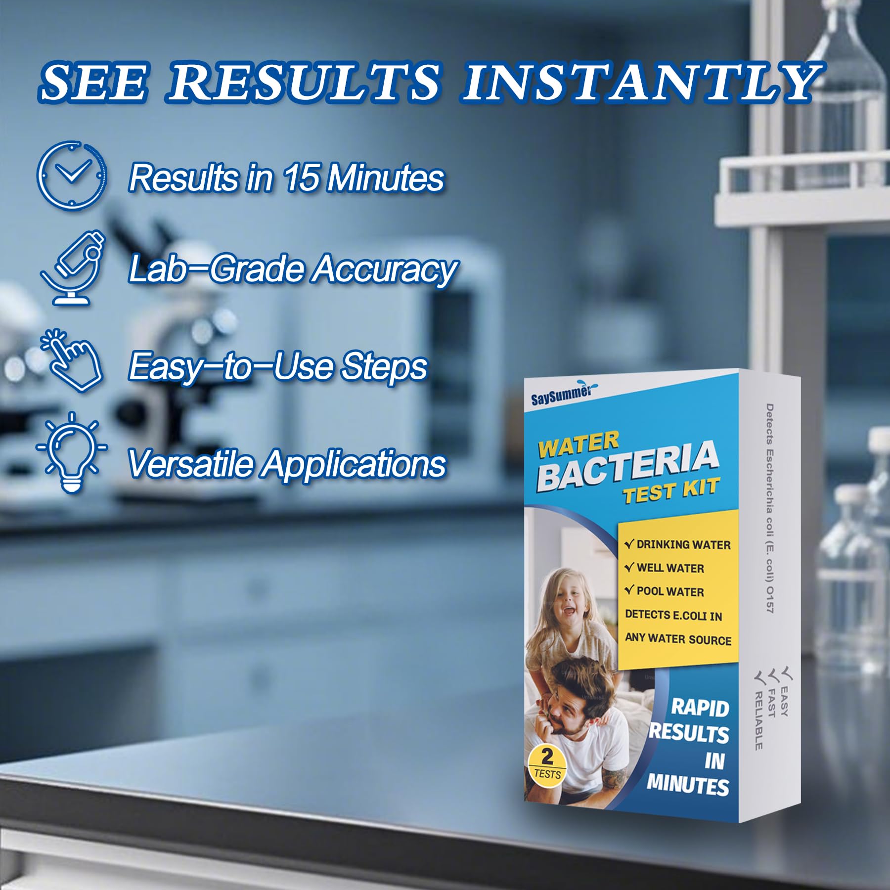 Water Bacteria Test Kit for Drinking Water: Results in 15 Minutes Coliform Bacteria Water Test Kit 2 Counts for Any Water Source Including Well Water Pool Water SaySummer uk supplements