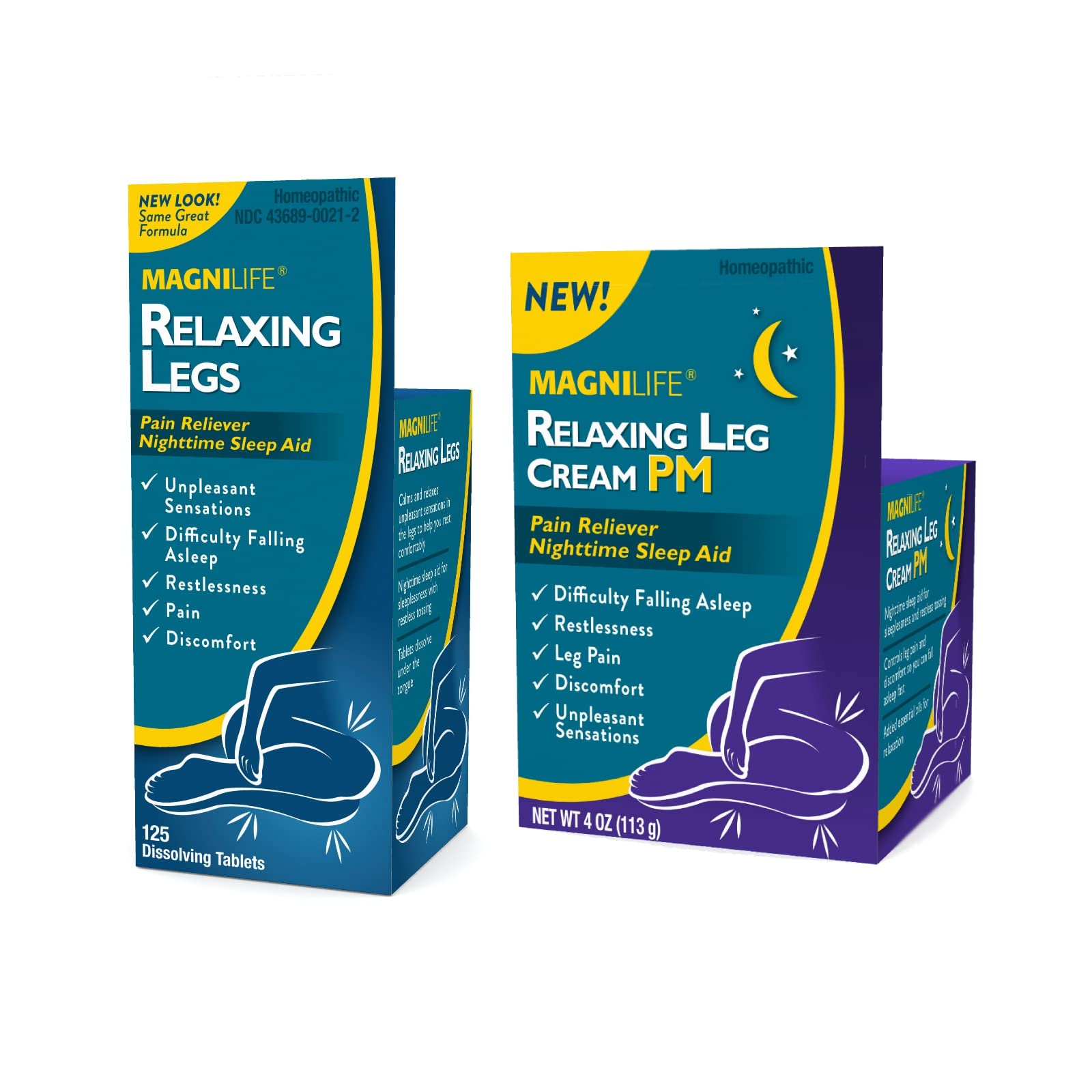 MagniLife Relaxing Legs 125 Count Quick Dissolve Tablets Relaxing Leg Cream PM 4oz Jar Restless Legs MagniLife uk supplements