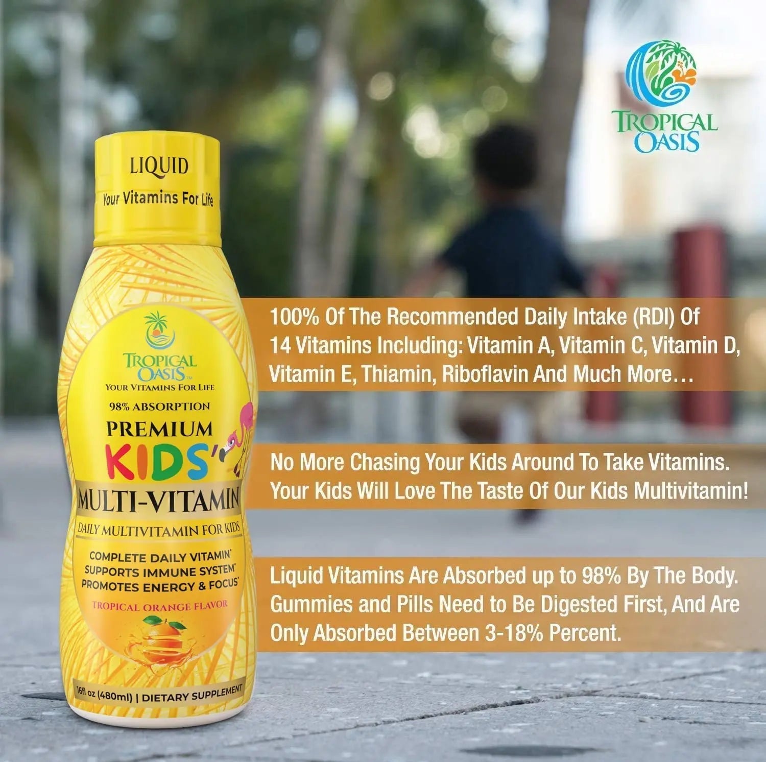 Premium Liquid Multivitamin For Kids | Sugar Free Kids Vitamins | 100% DV of 14 Vitamins for Kids | Multivitamin for Children Ages 4+ | Tropical Oasis uk supplements