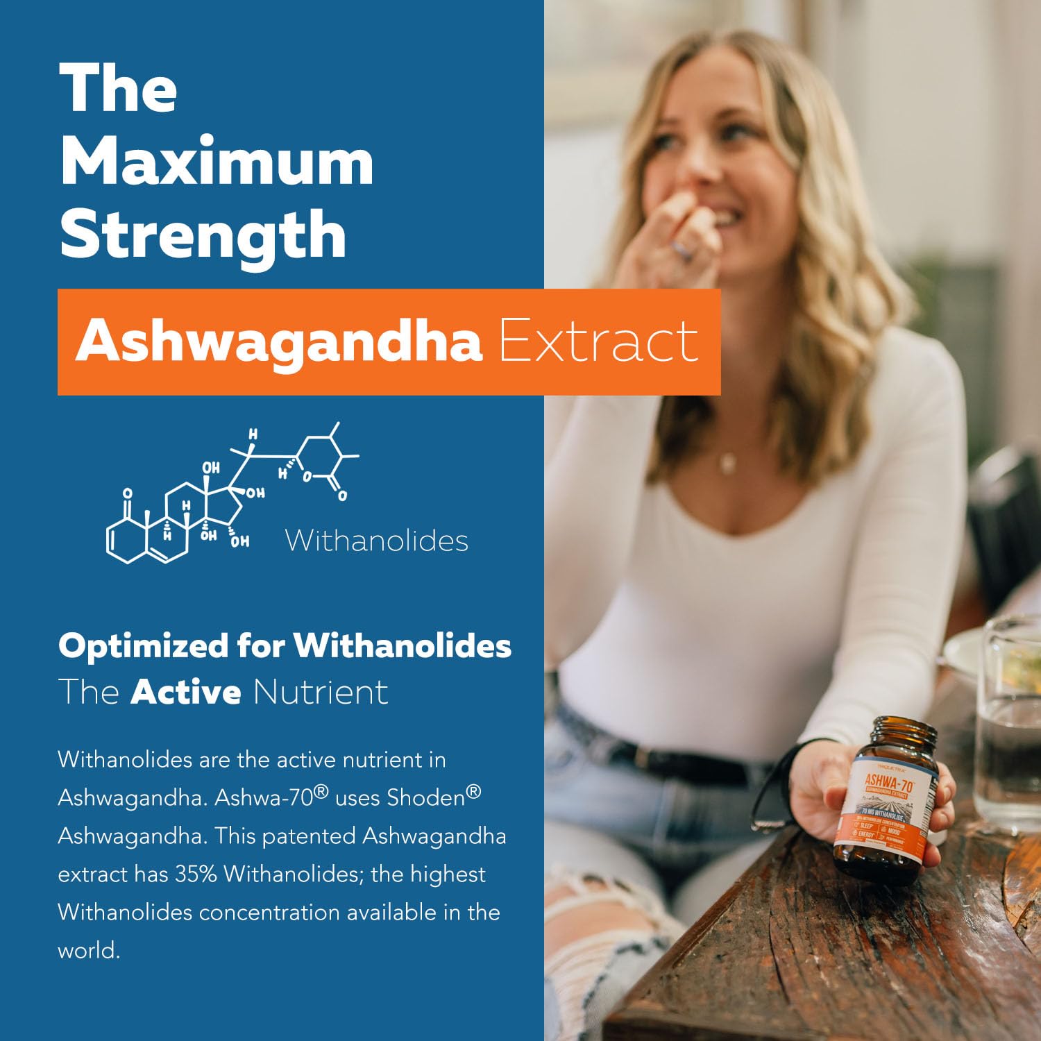 Ashwa-70®: Ashwagandha Extract - 35% Withanolides | Max Strength, Highest Withanolide Concentration - Mood & Performance - Enhanced Absorption with BioPerine® Black Pepper (60 Capsules) Triquetra Health uk supplements