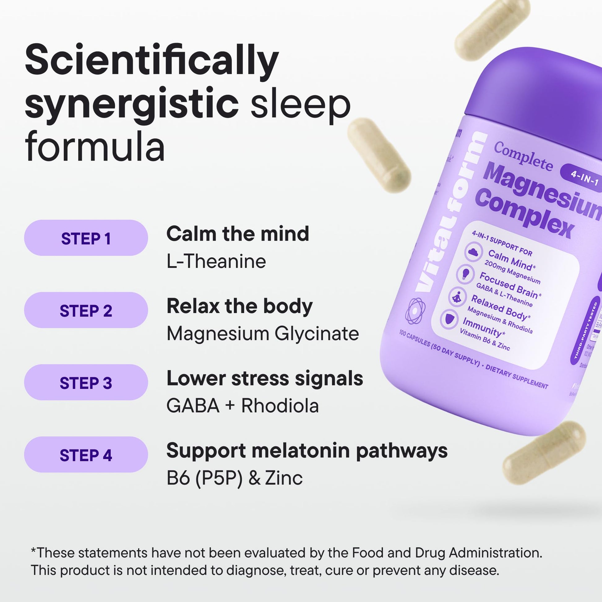 VitalForm Magnesium Glycinate Sleep Complex – Non-Habit Forming Support with L-Theanine, GABA, Zinc & Rhodiola – Promotes Relaxation, Calm & Muscle Recovery – Non-Melatonin – 100 Capsules VitalForm uk supplements