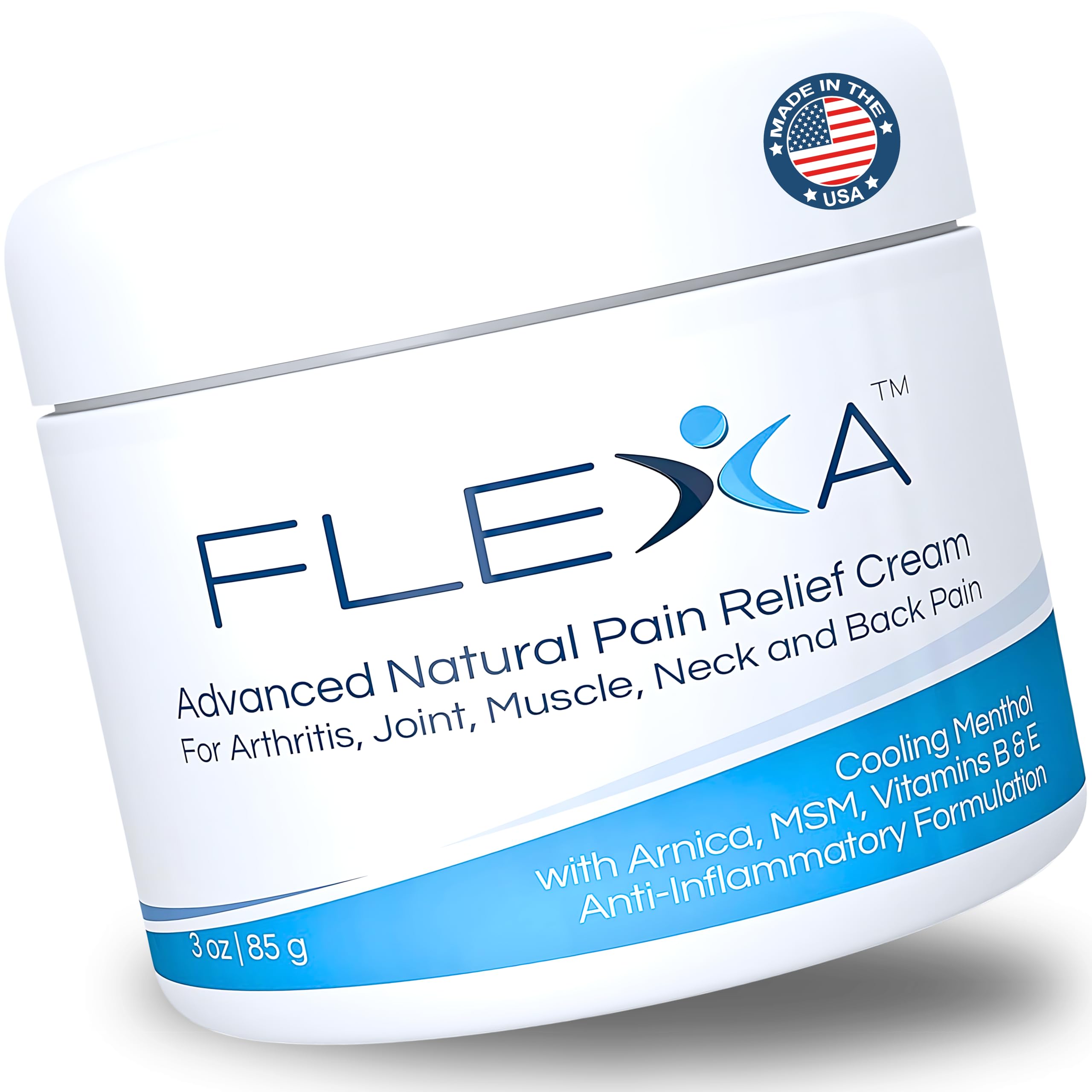 FLEXA Natural Relief Cream - Use on Muscles, Back, Neck, and Joints - with Arnica, Menthol, MSM, Ilex Leaf, and Tea Tree Oil - 3 Oz Jar FLEXA uk supplements
