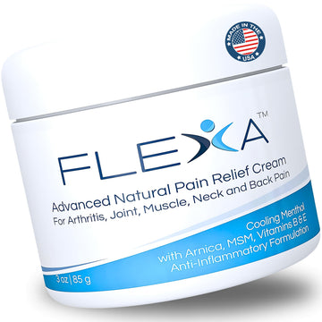 FLEXA Natural Relief Cream - Use on Muscles, Back, Neck, and Joints - with Arnica, Menthol, MSM, Ilex Leaf, and Tea Tree Oil - 3 Oz Jar FLEXA uk supplements