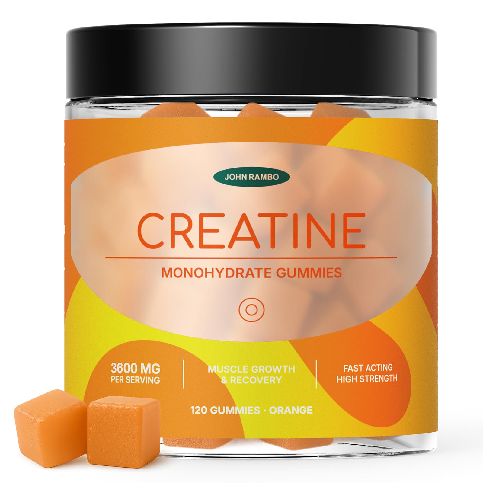 JOHN RAMBO Creatine Monohydrate Gummies – 3600mg Real Creatine Per Serving – Transparent Label, Refreshing Orange Flavor, Lab-Tested Muscle & Strength Supplement JOHN RAMBO uk supplements