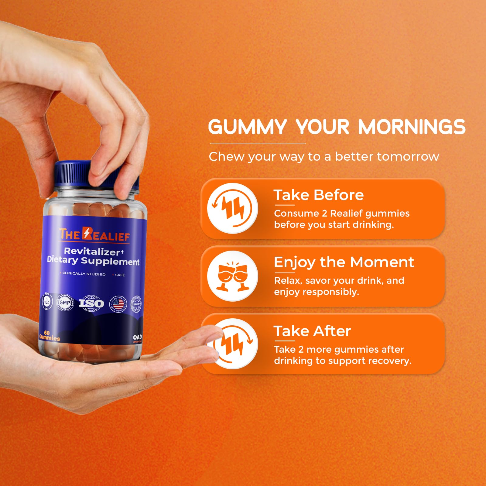 The Realief 60 Count Post Party Gummies – DHM, Milk Thistle & Electrolytes – Wellness Support – Strawberry Flavor – Wake Up Refreshed The Realief uk supplements