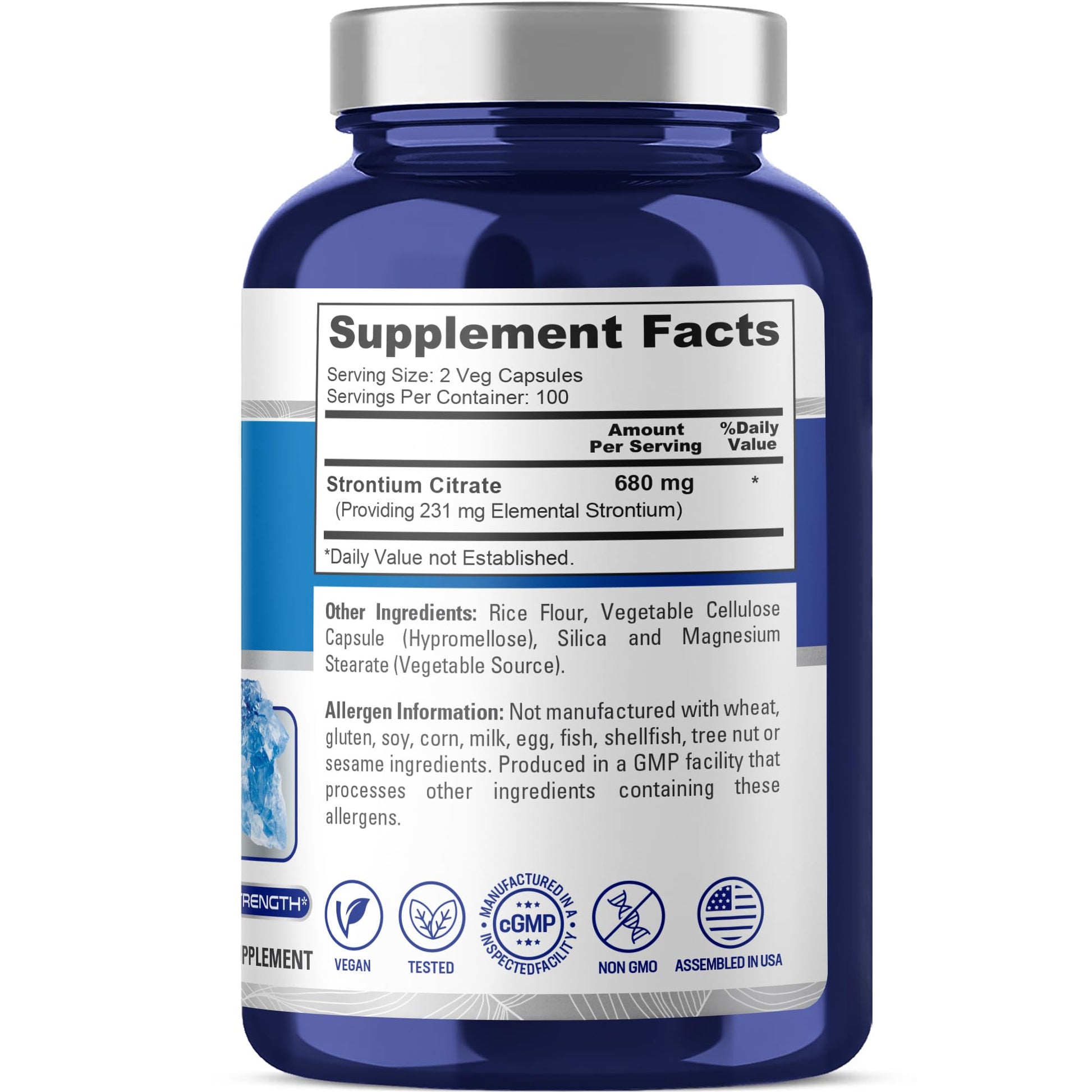 NusaPure Strontium Citrate - Suitable for Vegetarian/Vegan, Non - GMO - 680 mg 200 Capsules NusaPure uk supplements