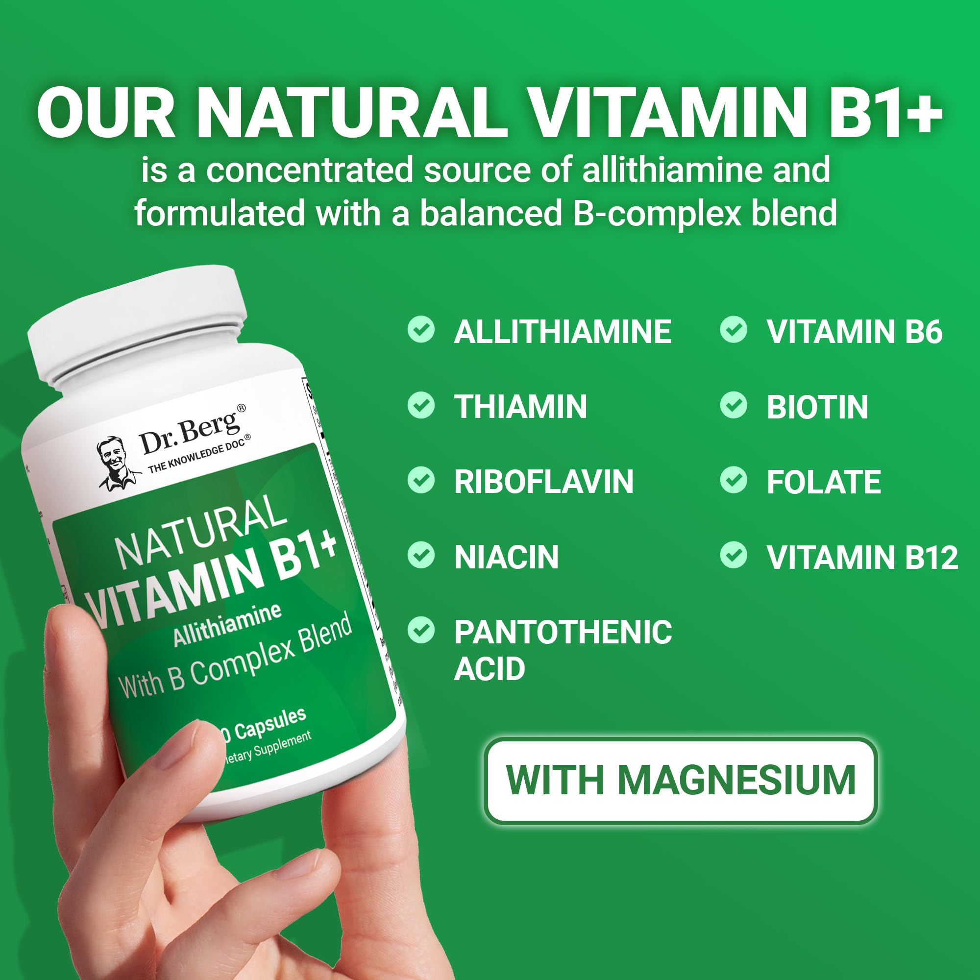 Dr. Berg Natural Vitamin B1 B6 B12 Complex - Allithiamine Vitamin B1 Supplement with 8 Essential Vitamin B Complex for Men & Women Including Thiamin, Niacin, Folate, Magnesium & More - 60 Capsules Dr. Berg Nutritionals uk supplements