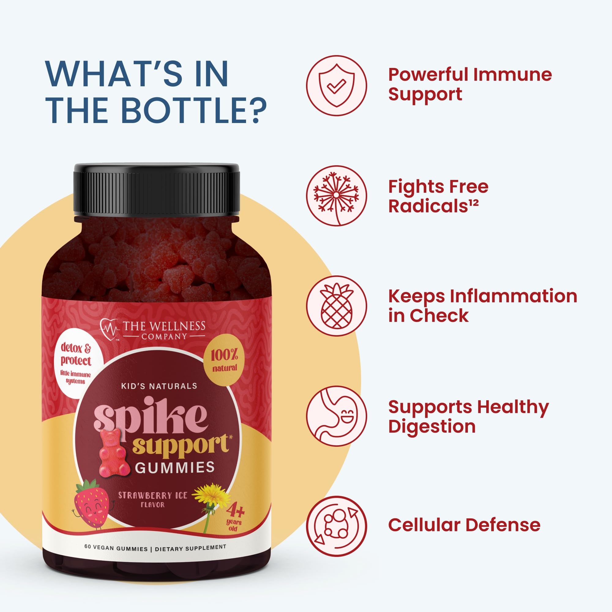 Kids Naturals Spike Support Gummies – Year-Round Wellness with Vitamin C, D & Zinc | 60ct (1 Month Supply) The Wellness Company uk supplements