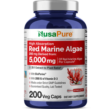 NusaPure Red Marine Algae 20:1 Extract, 250 mg Equivalent to 5,000 mg 200 Veggie Capsules (Non-GMO & Soy Free) Bioperine NusaPure uk supplements