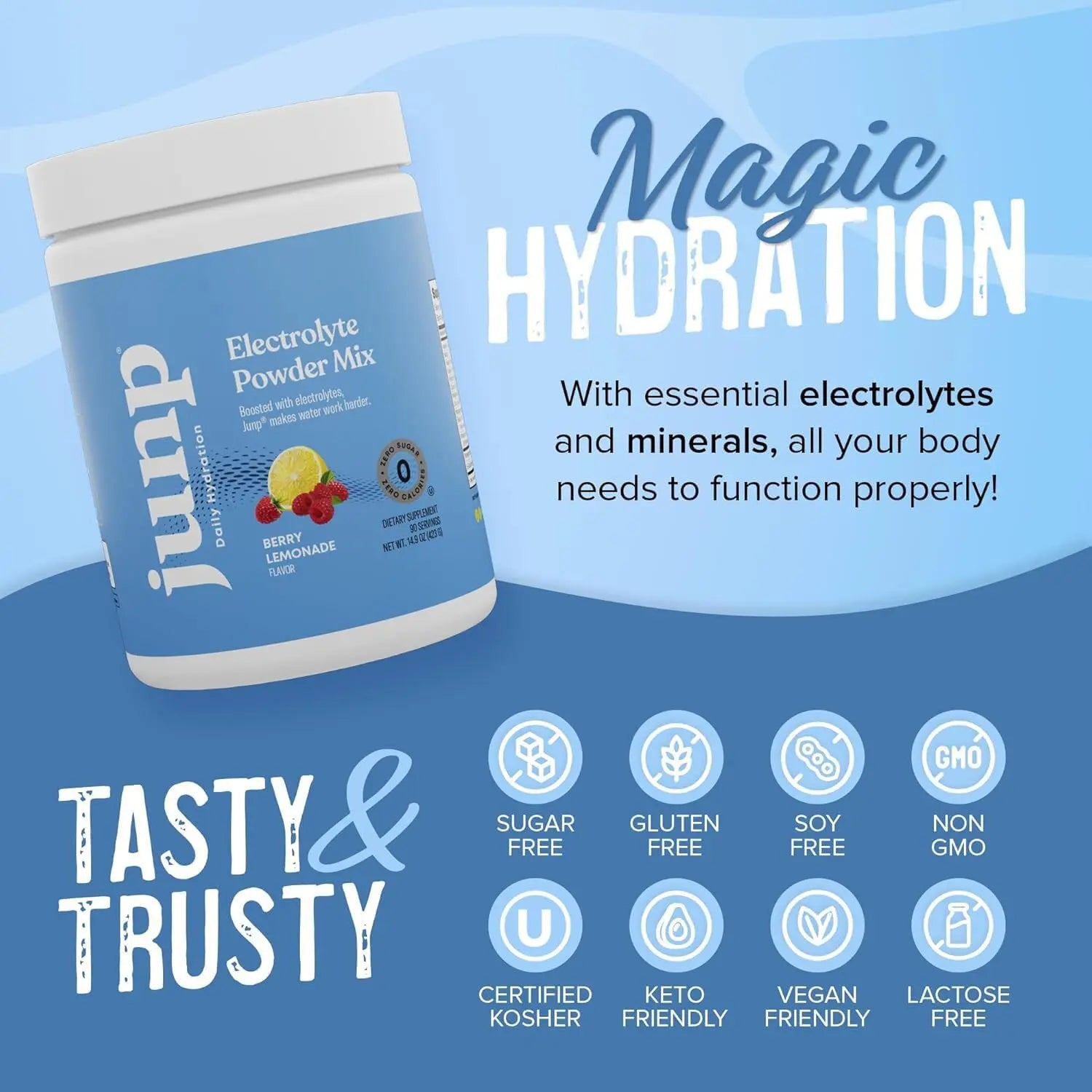 JUNP Electrolytes Powder No Sugar No Carbs – Berry Lemonade Keto Electrolyte Drink Mix - Potassium & Salt Hydration Powder Electrolytes - Zero Calorie Sugar Free Electrolyte Powder, 90 Servings JUNP uk supplements