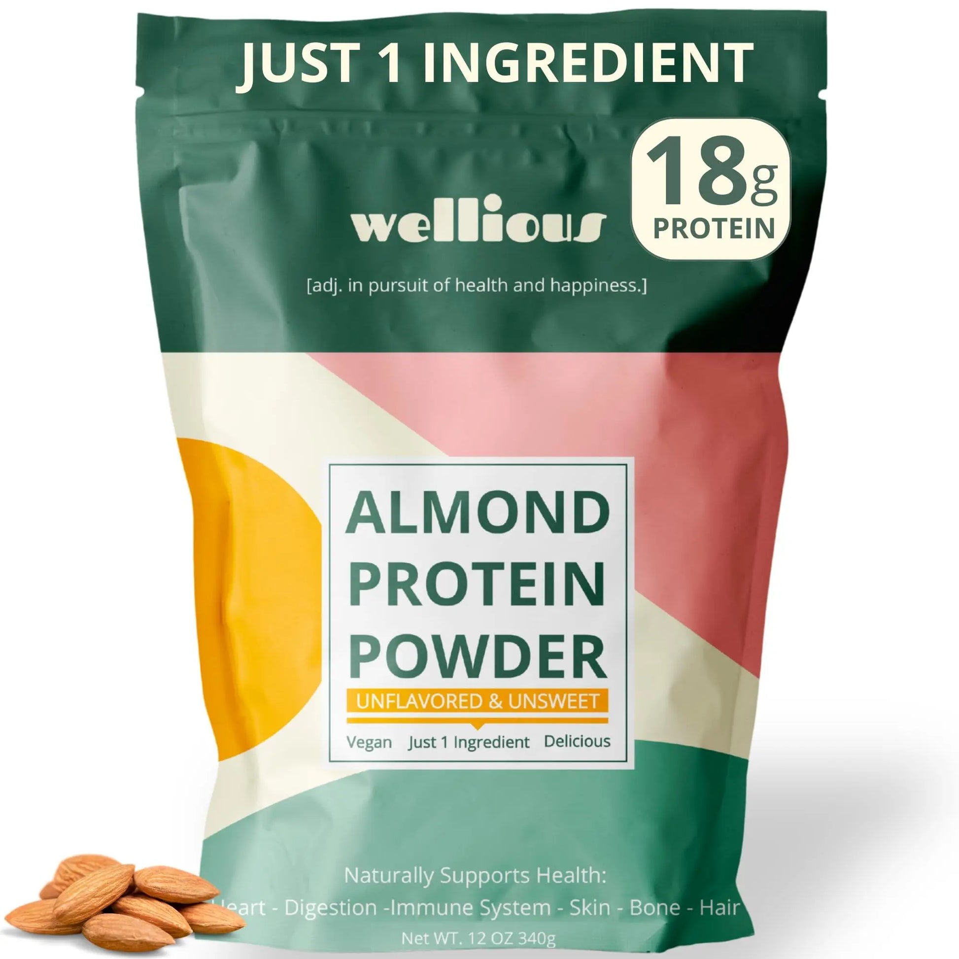 wellious Almond Protein Powder (Unflavored, Unsweetened) - 18 Grams of Pure Healthiest Vegan Protein for Women & Men | Soy-Free & Gut Friendly Protein wellious uk supplements