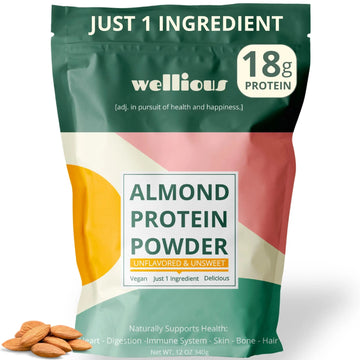 wellious Almond Protein Powder (Unflavored, Unsweetened) - 18 Grams of Pure Healthiest Vegan Protein for Women & Men | Soy-Free & Gut Friendly Protein wellious uk supplements